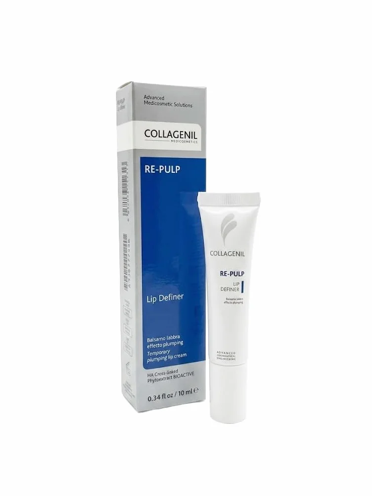 Collagenil Re-Pulp Lip Definer, baume repulpant volume extra, hydratant, à l'acide hyaluronique, redéfinit le contour des lèvres fines, après injection d'acide hyaluronique, fabriqué en Italie, 10 ml