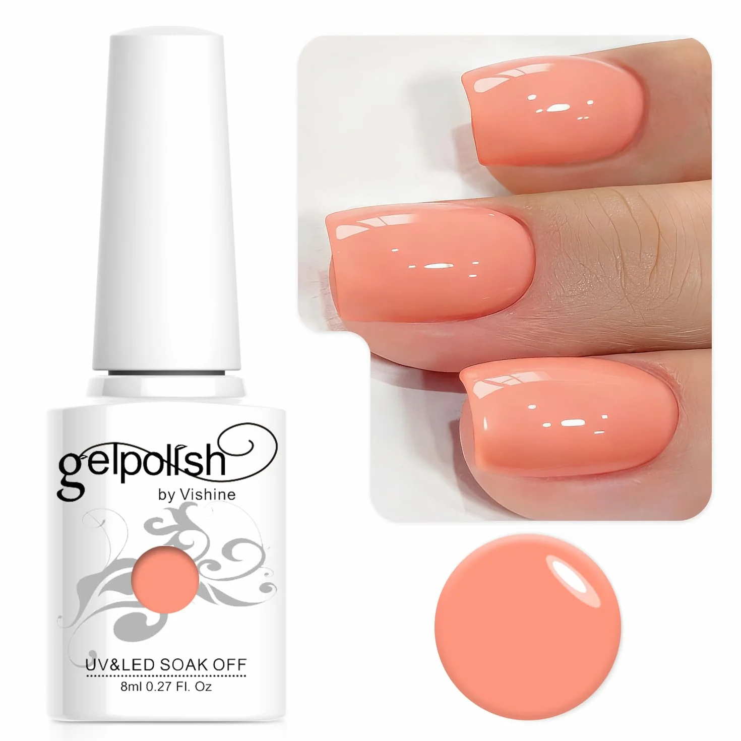 Vishine 8ml Vernis à Ongles Gel Semi Permanent UV LED 298 Couleurs Nail Art Manucure Corail