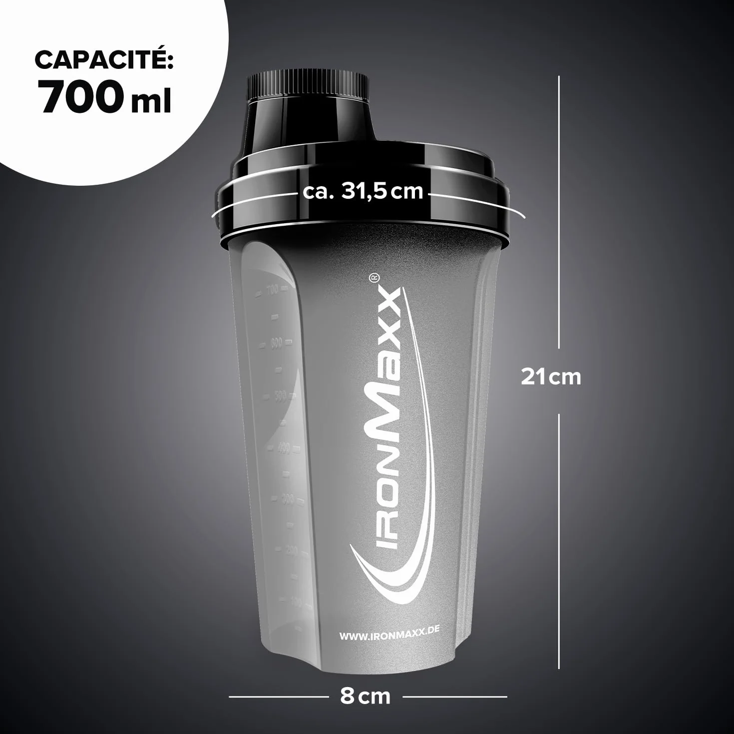 IronMaxx Shaker Protéine Noir Nuit 700 ml Anti-fuite sans BPA