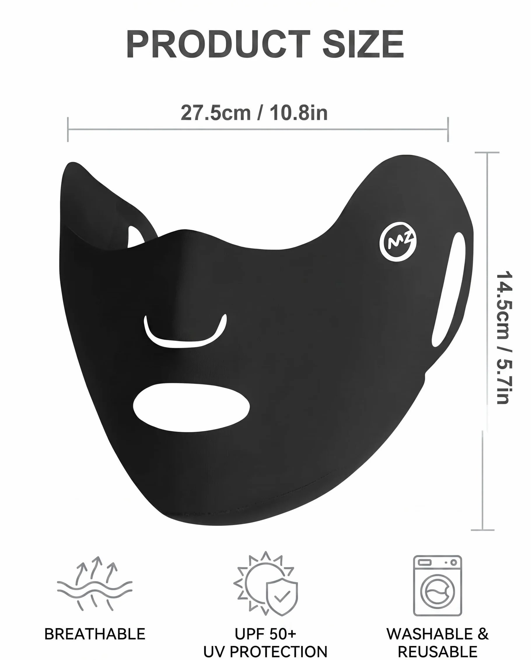 Lot de 2 Masque Protection Solaire UPF50+ UV Tissu Respirant Anti-Poussière Lavable Réutilisable