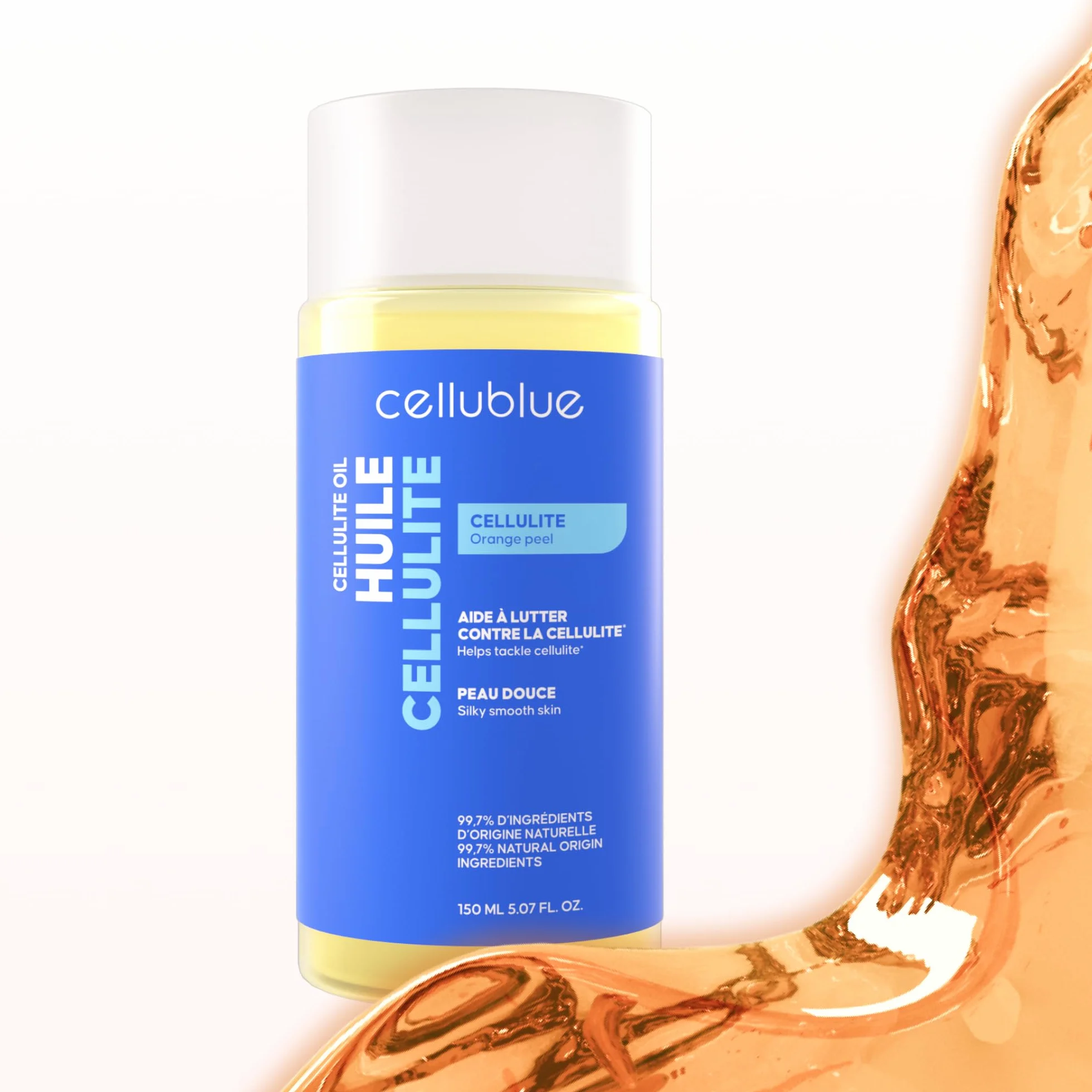 Huile de Massage Anti-Cellulite Cellublue – Nouvelle formule surboostée 4 super-aliments – Naturelle – Palper-Rouler Simplifié