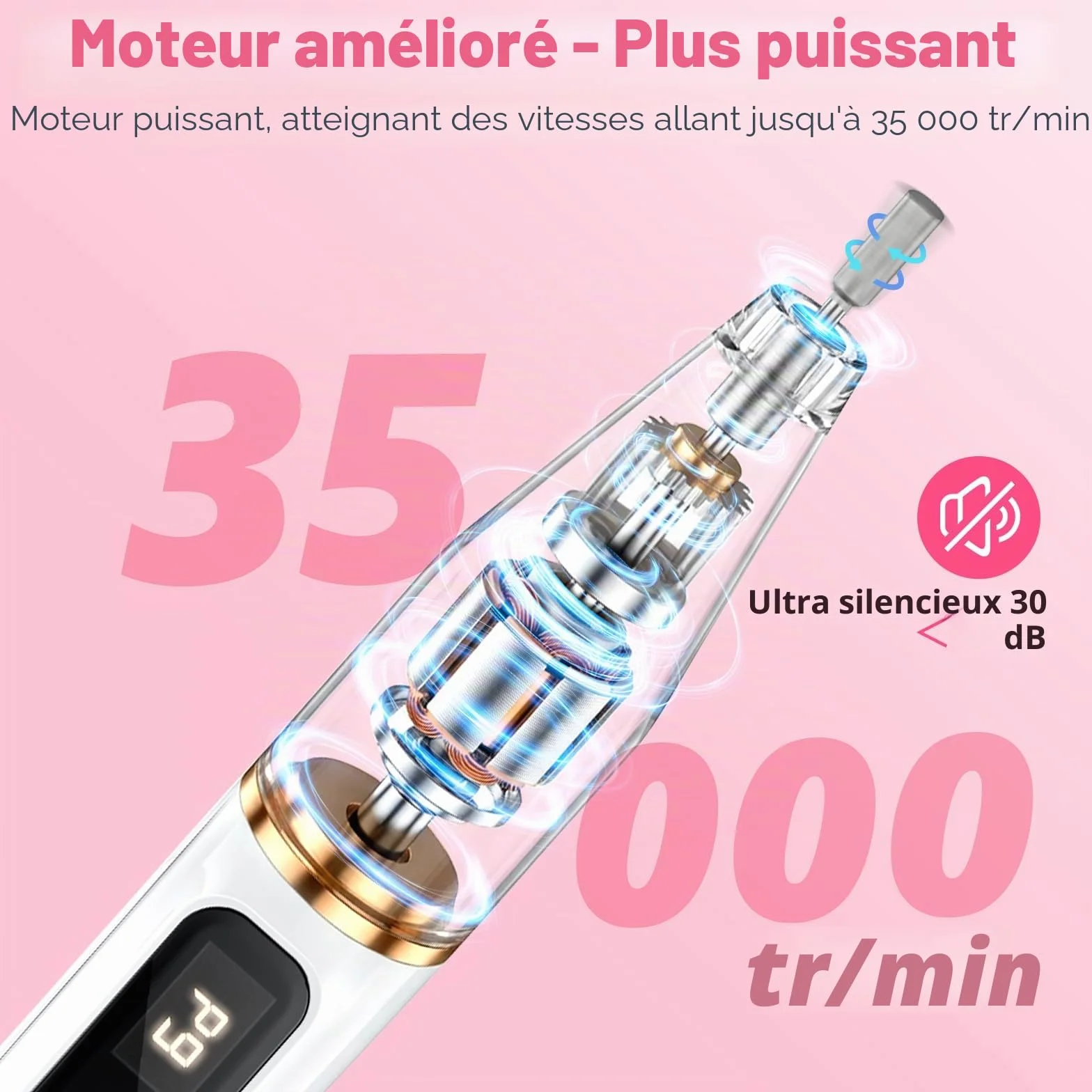 Ponceuse pour Ongles Professionnel 35000RPM Sans Fil, Écran LED LCD, Rechargeable Type-C