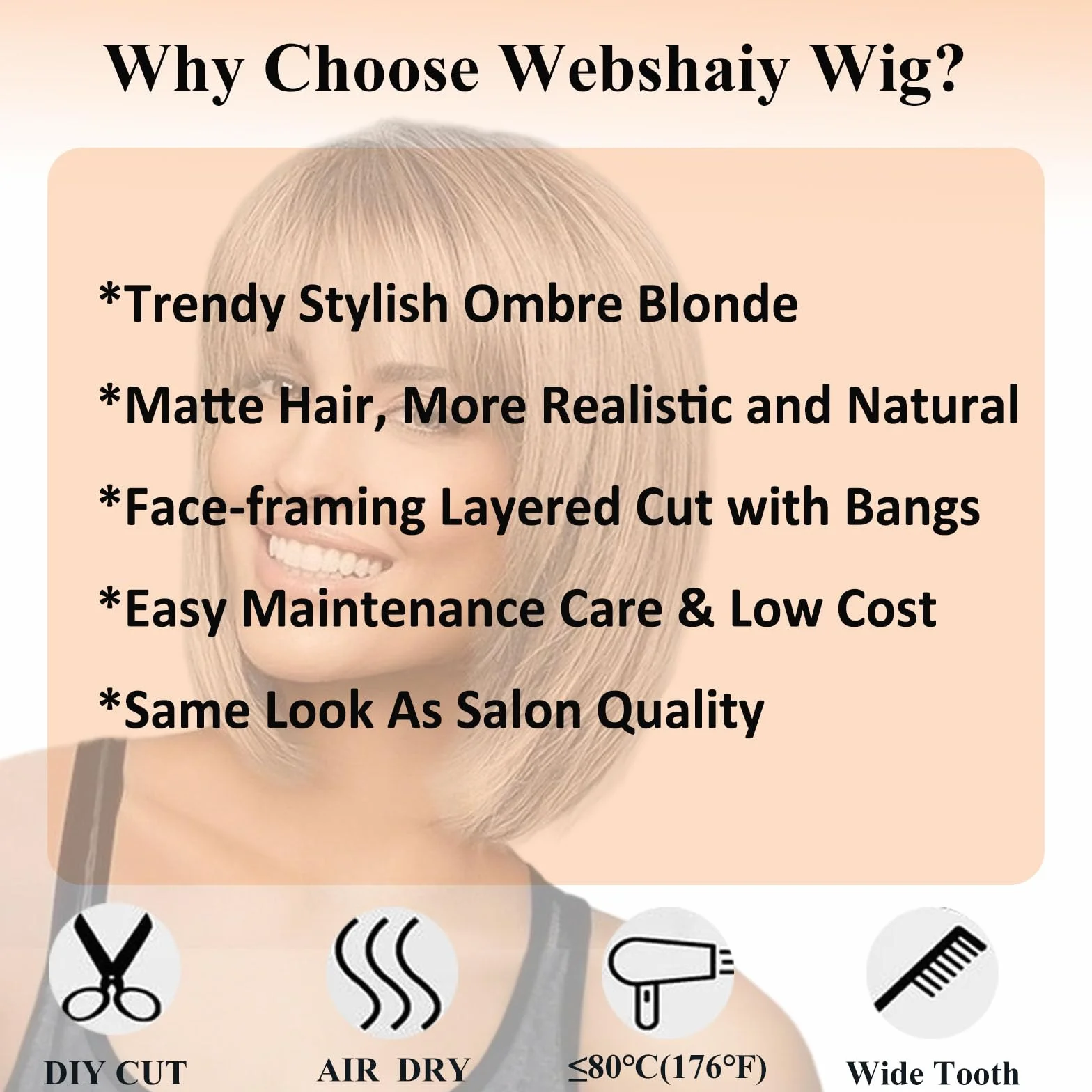 Perruque Femme Naturelle Perruque Bob Dégradée Court avec Frange Volume et Style pour Quinquagénaires Grand-mère Couvre Cheveux Blancs Perruques Synthétique Naturels Blond Clair Ombré