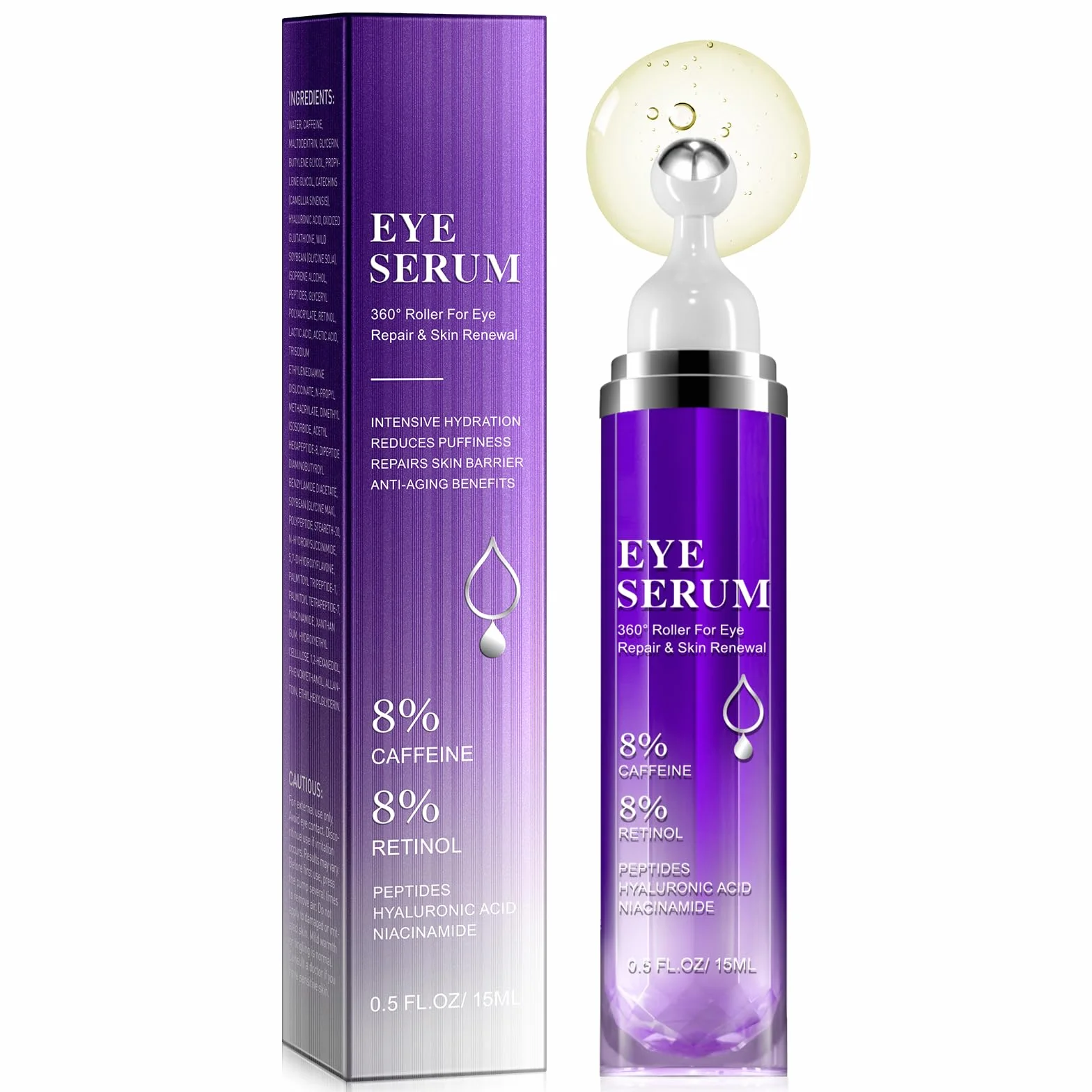 Sérum Contour des Yeux 8% Caféine 15ml Anti Cernes Rides Repulpe Poches
