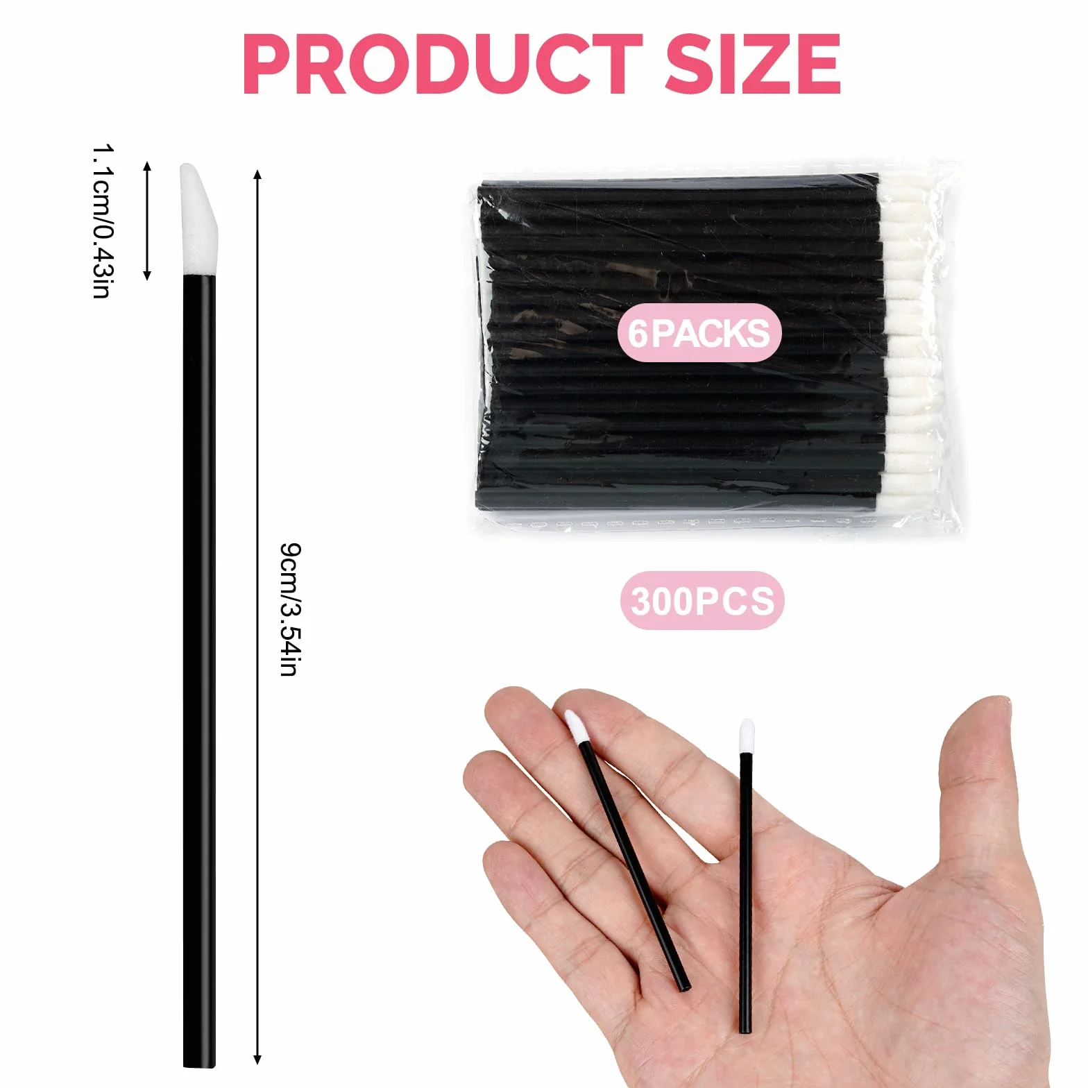 Pinceaux Lèvre Jetables 300 Pièces, Applicateur Rouge à Lèvres Batonnet Brosse, pour Maquillage et Esthétique (Noir)