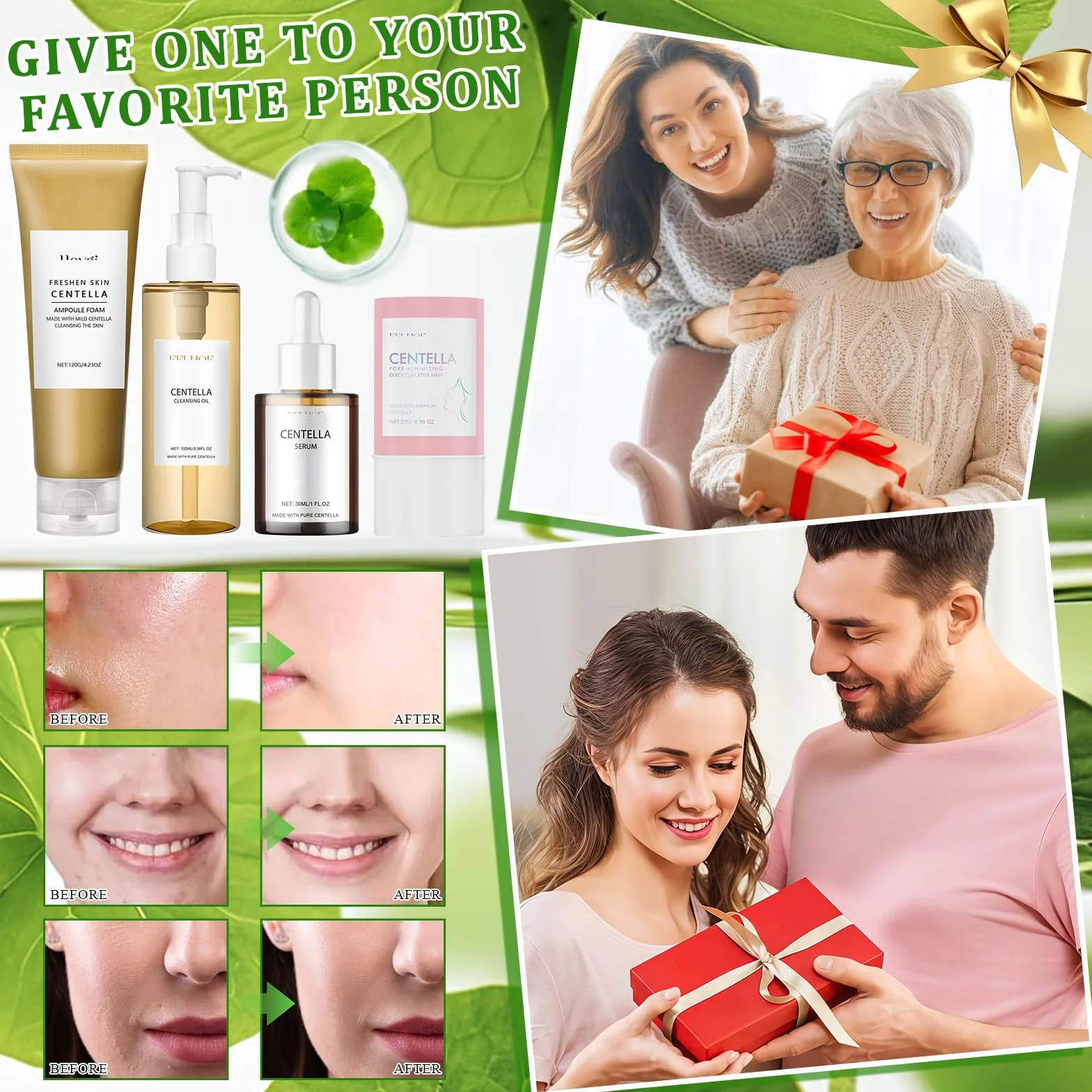 Centella Kit 4 Pièces, Centella Cleansing Oil + Nettoyant Visage + Serum + Stick Mask, Skincare Kit pour Peaux Sensibles
