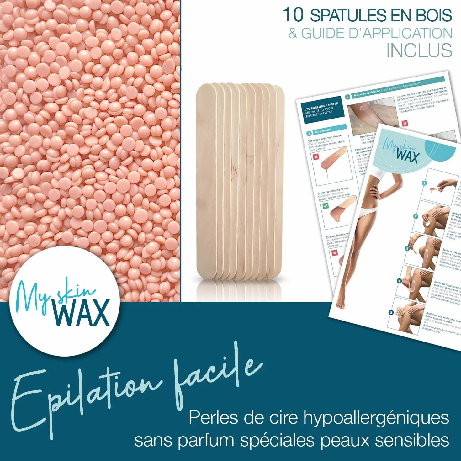 Perles de Cire à épiler sans Bande 800g Hypoallergénique Pelable Visage Bikini