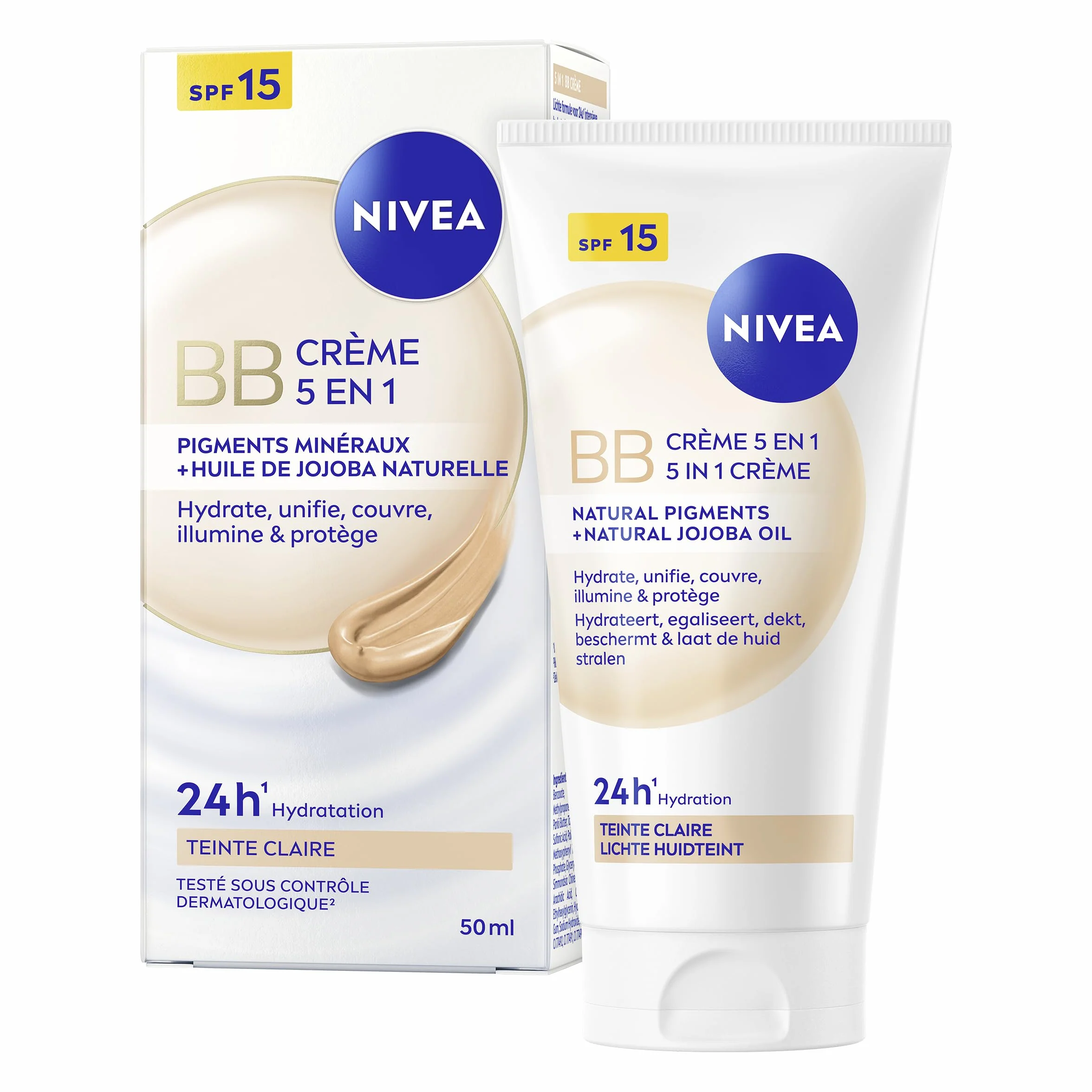 NIVEA BB Crème 5 En 1 Teinte Claire FPS 15 Hydratation 24H Huile De Jojoba Bio 50 ml