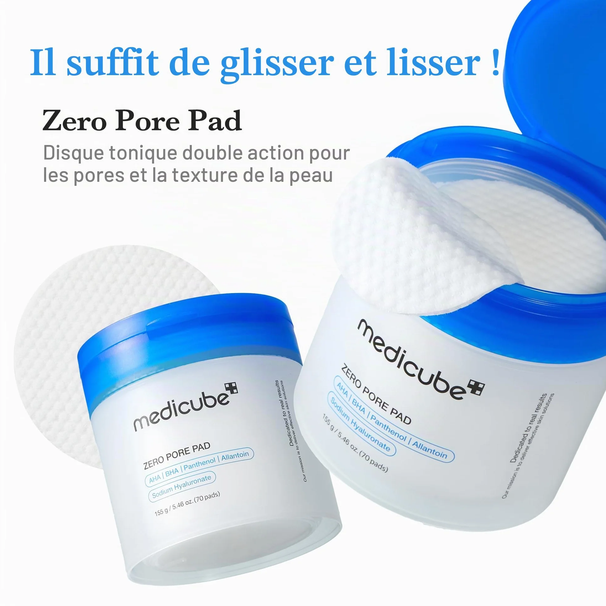 Medicube Zero Pore Pads 2.0, Tonifiants Visage Double Texture Exfoliation Soin Pores 4,5% Acide Lactique AHA 70 Pièces