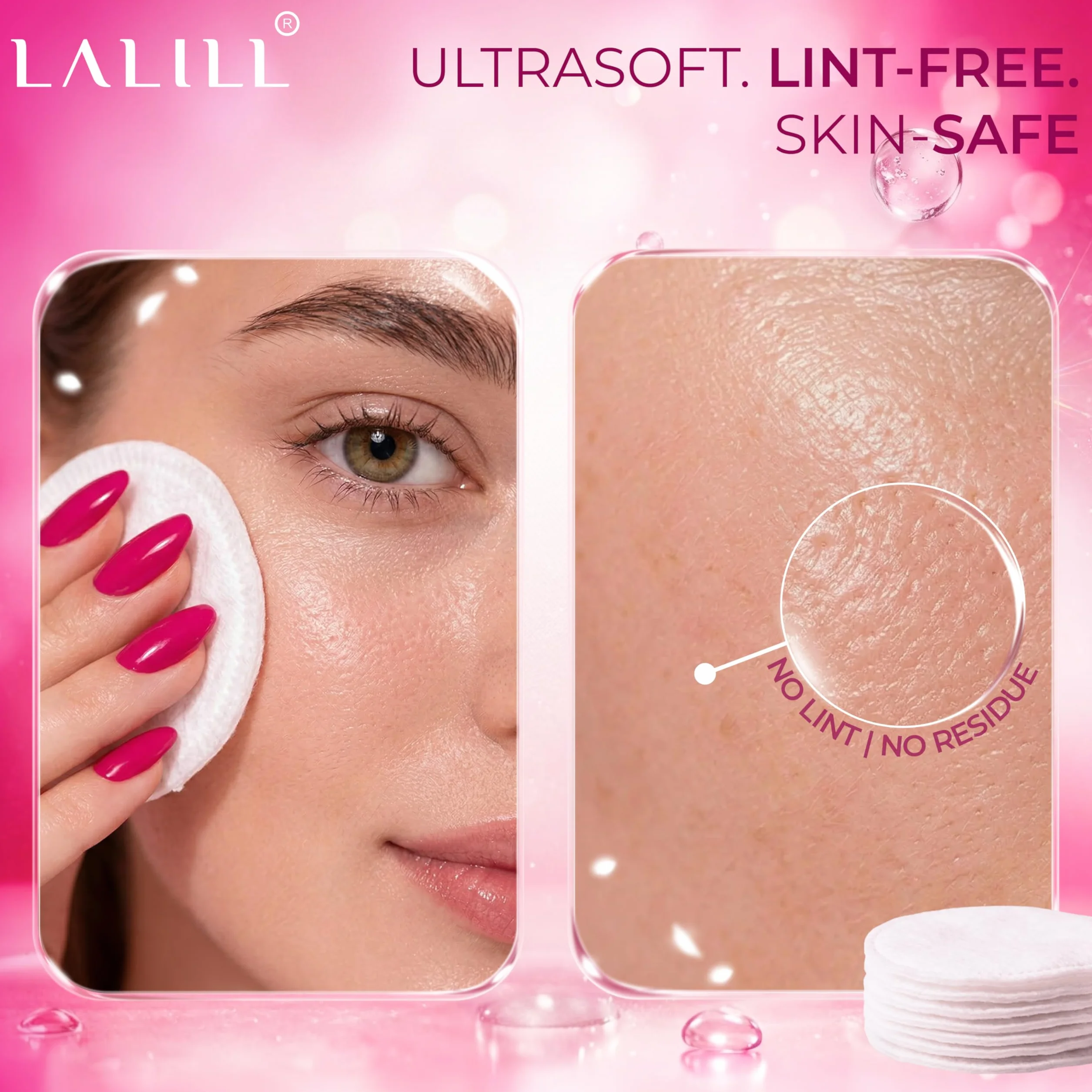 LALILL Tampons de Coton 600 Pièces – Cotons Démaquillants non Pelucheux – Nettoyage du Visage