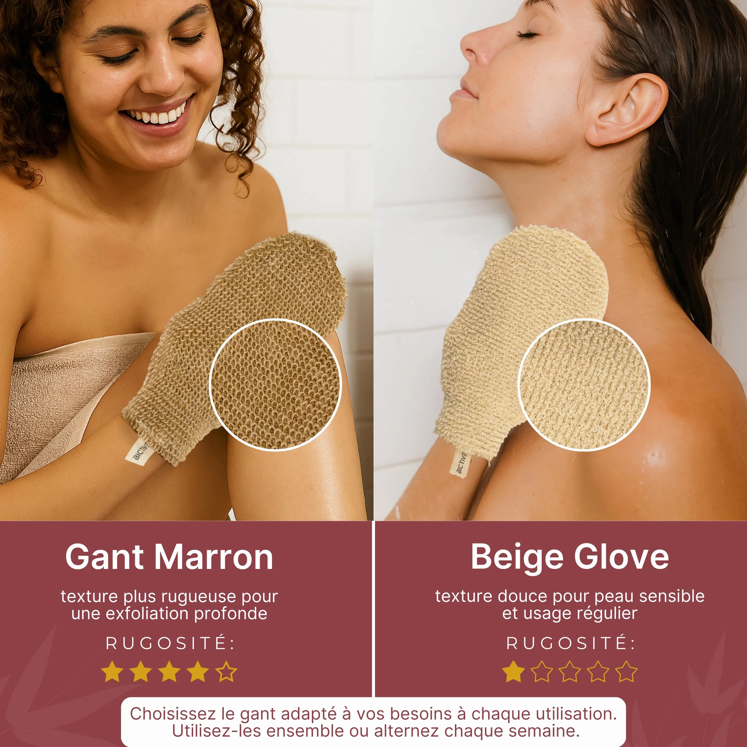 Kit 2 Gants Exfoliants Corps Fibres Naturelles Peau Morte Gommage Douche
