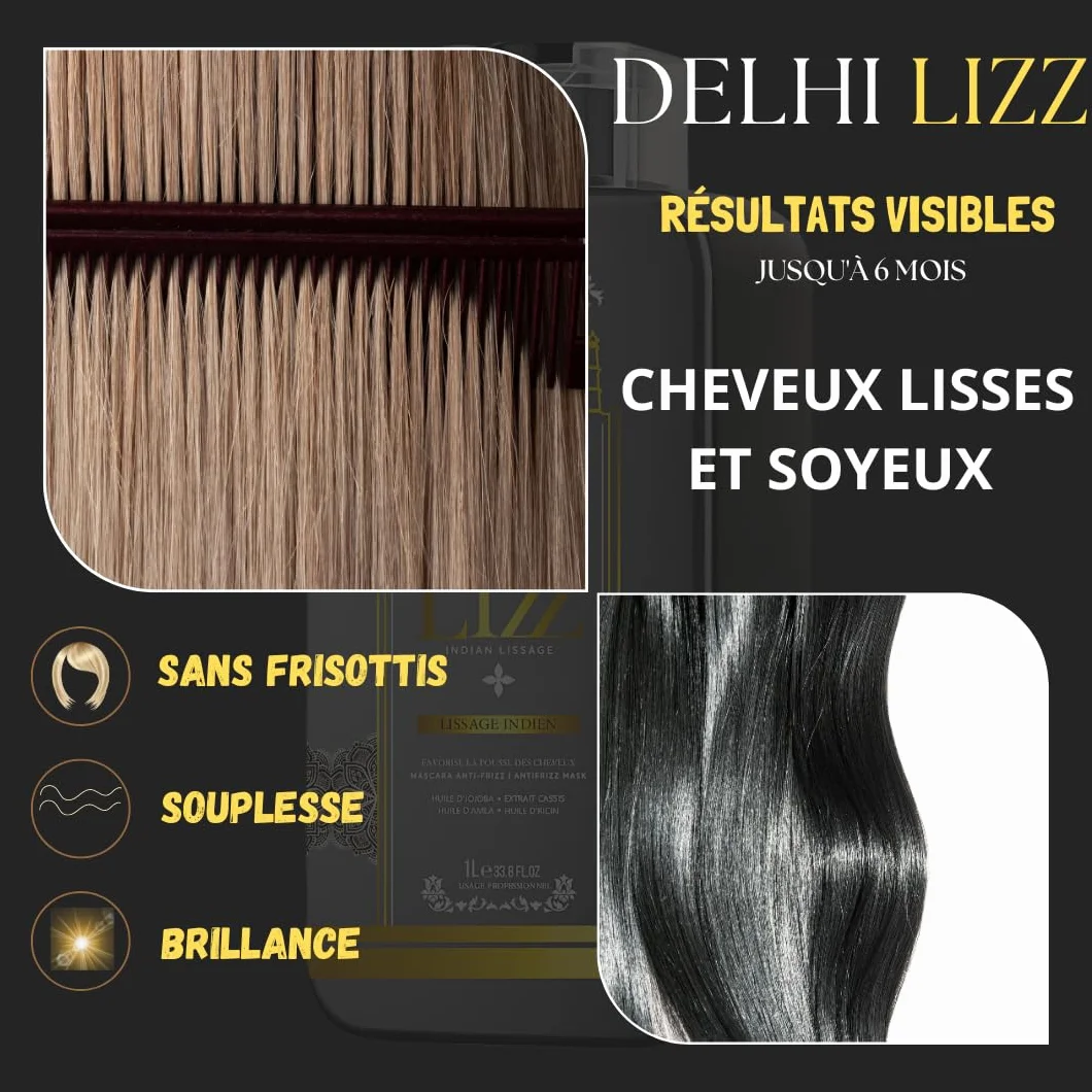 Lissage Indien Delhi Lizz 1 L Traitement Capillaire Brésilien Sans Formol Cheveux Lisses Professionnel