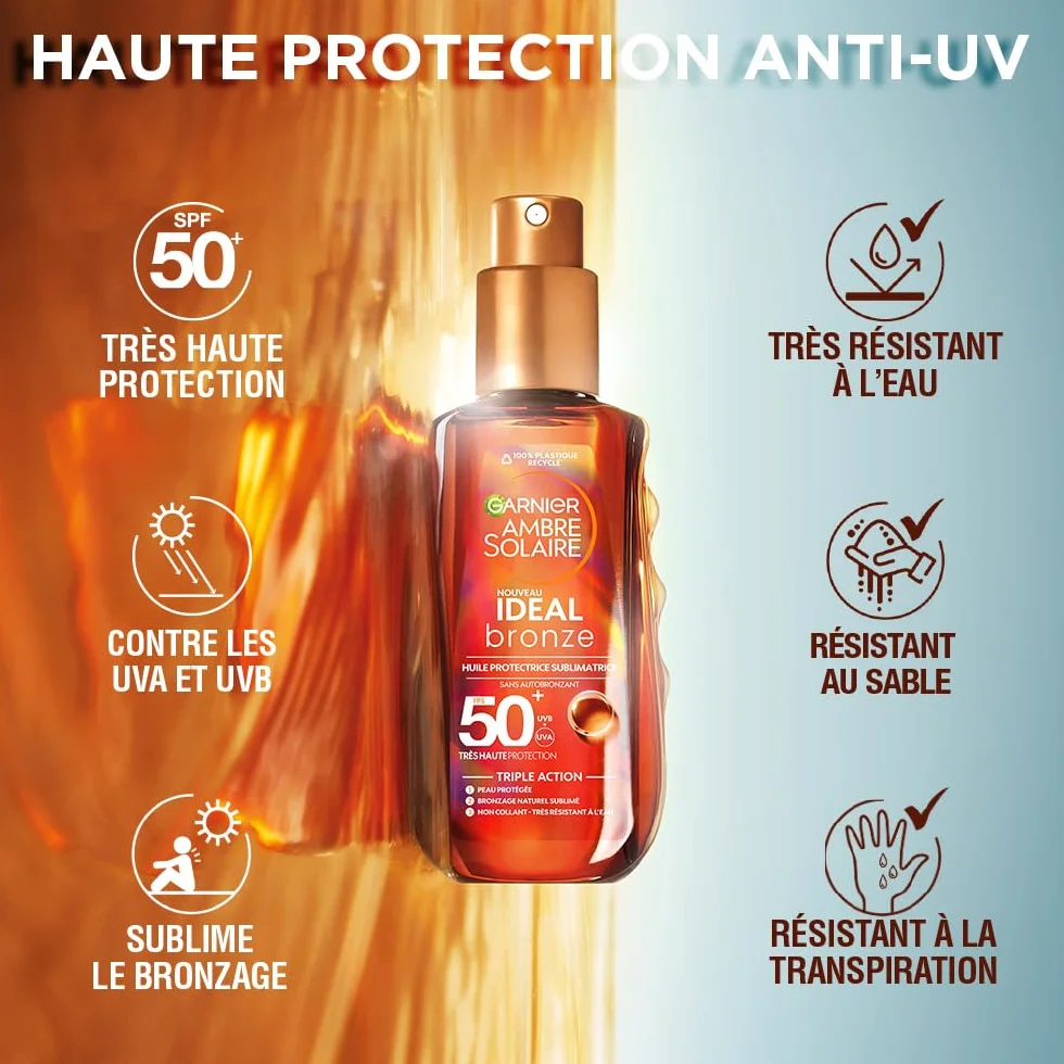 Garnier Ambre Solaire Ideal Bronze Huile Protectrice Sublimatrice Bronzage FPS 50+ Vitamine E 150 ml