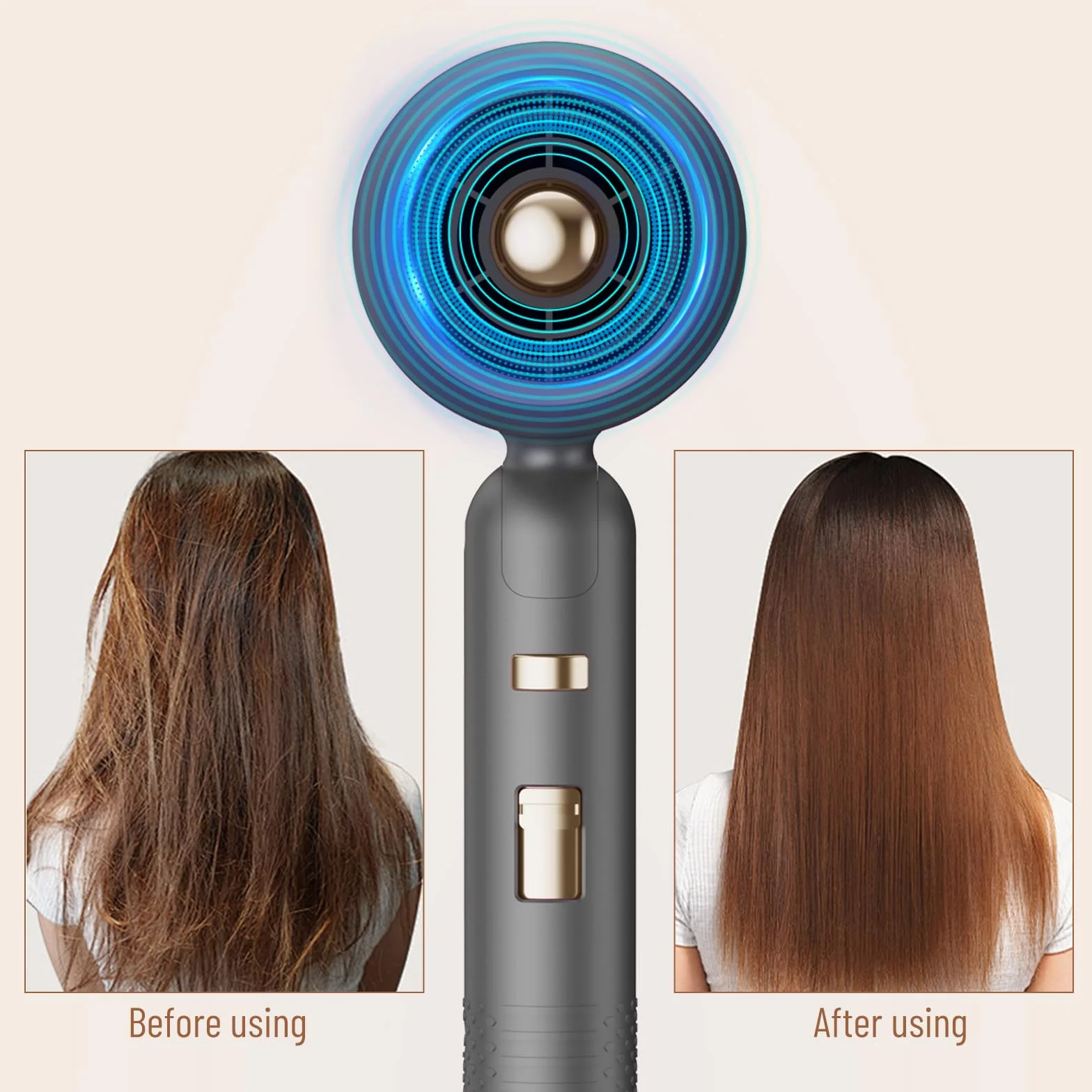 Sèche-Cheveux Pliable Moteur AC 2400W Ionique Anti-Frisottis | 3 Temp. + 2 Vit. + Air Froid | Diffuseur & Concentrateur | Silencieux Double Voltage
