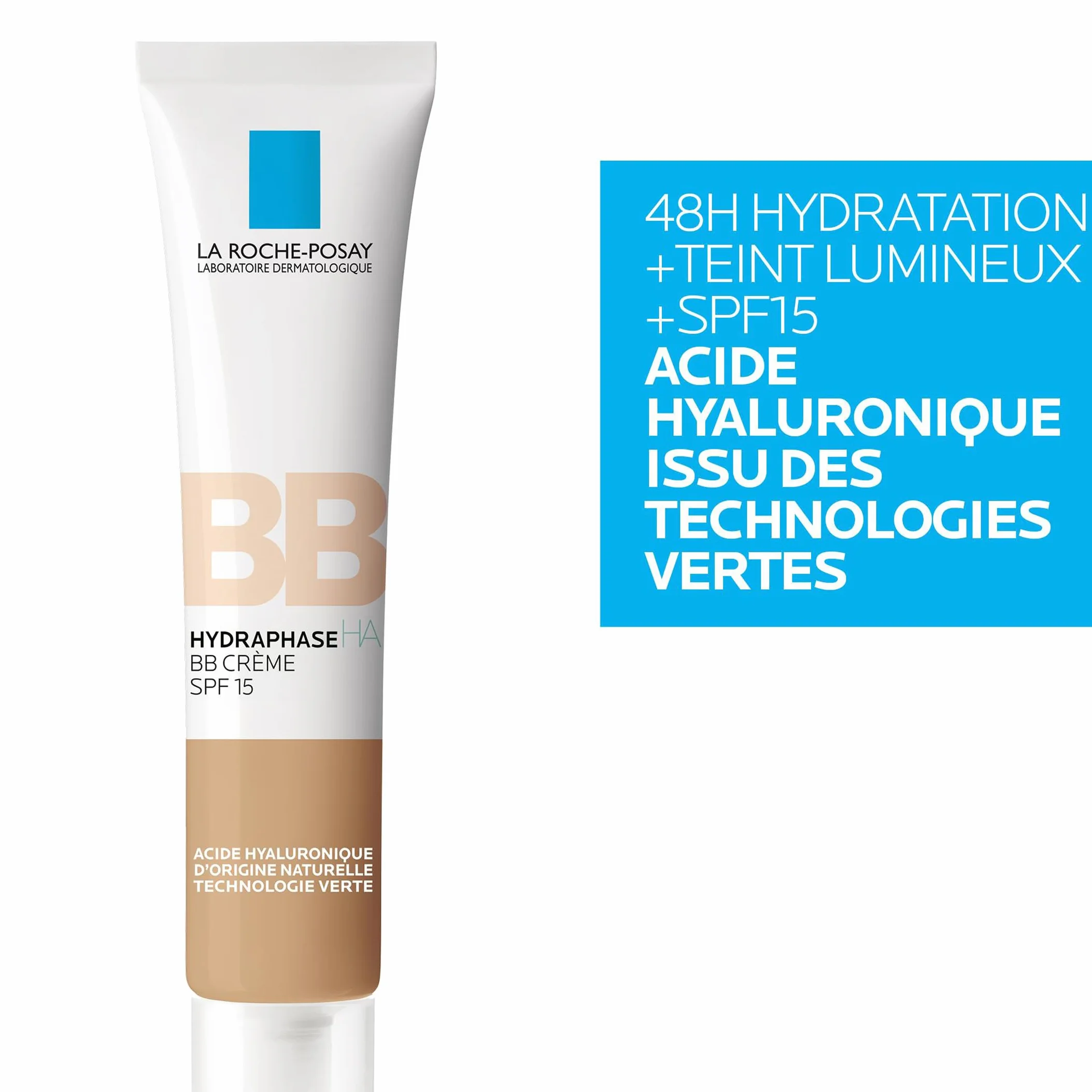 La Roche-Posay - Hydraphase HA BB Crème Teintée SPF15 - Crème Hydratante Visage Protectrice et Hydratante - Acide Hyaluronique, Glycérine et en Pigments Minéraux - Peaux à tendance sèche - 2 teintes