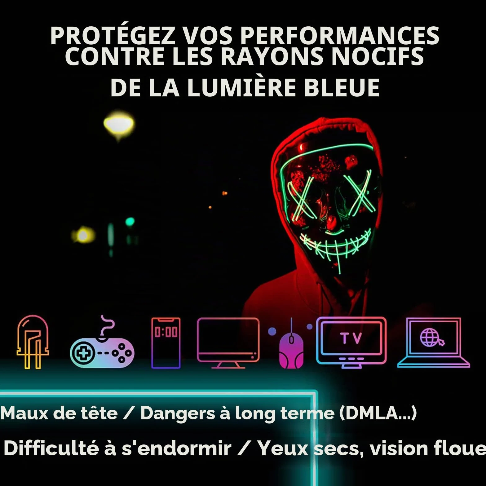 Lunettes Anti Lumière Bleue Gaming Verres Jaunes Anti-UV pour Écran PC Console