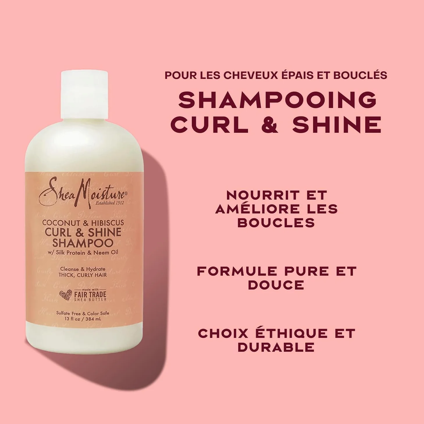 SheaMoisture Coffret Curl & Shine Shampooing Après-Shampooing Soin Sans Rinçage Cheveux Bouclés Hydratation Anti-Frisottis