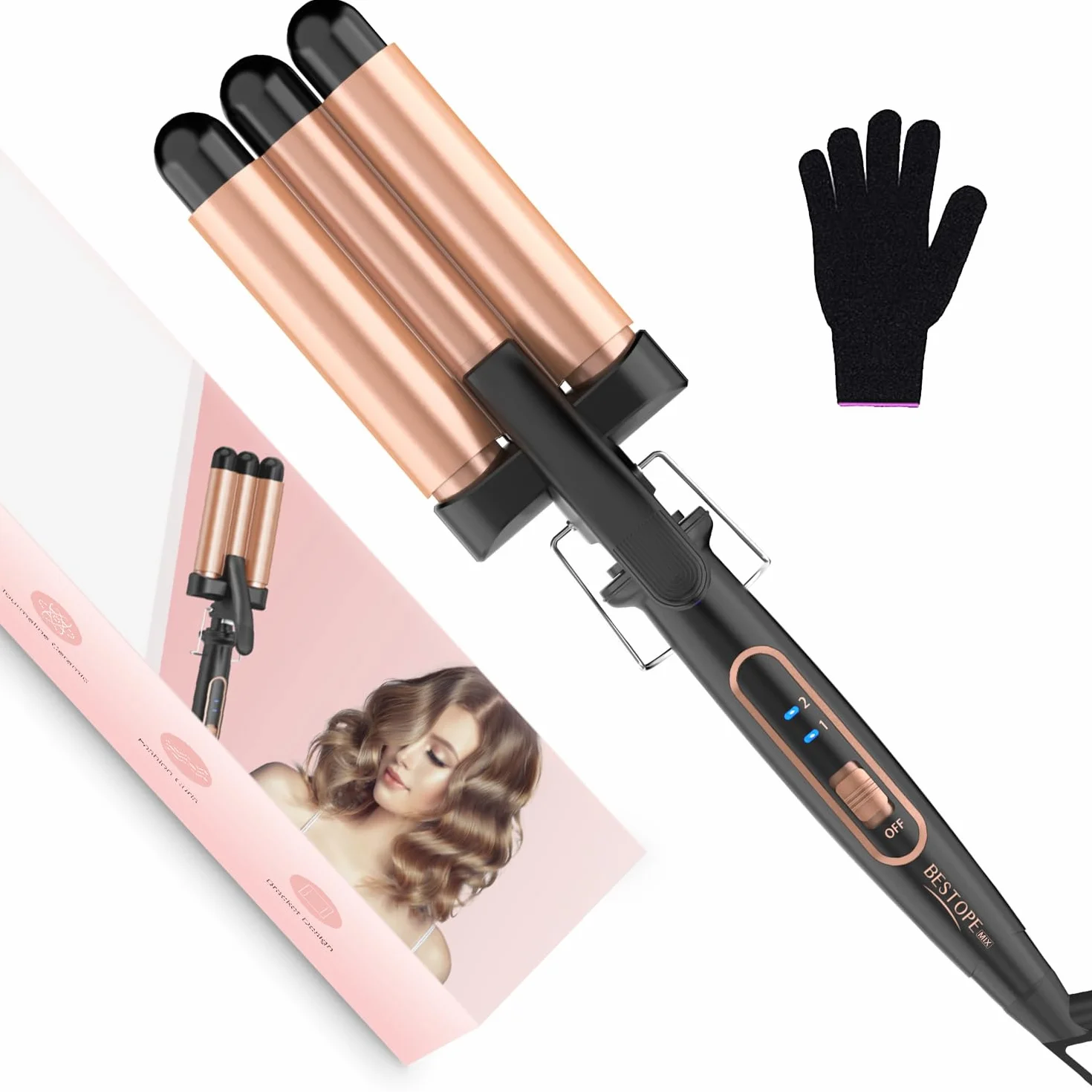 Boucleur 3 Tete Fer a Boucler- 22mm Boucleur a Cheveux en Céramique Fer à Friser 2 Températures, Fer a Onduler Chauffage Rapide pour Cheveux Longs, Courts