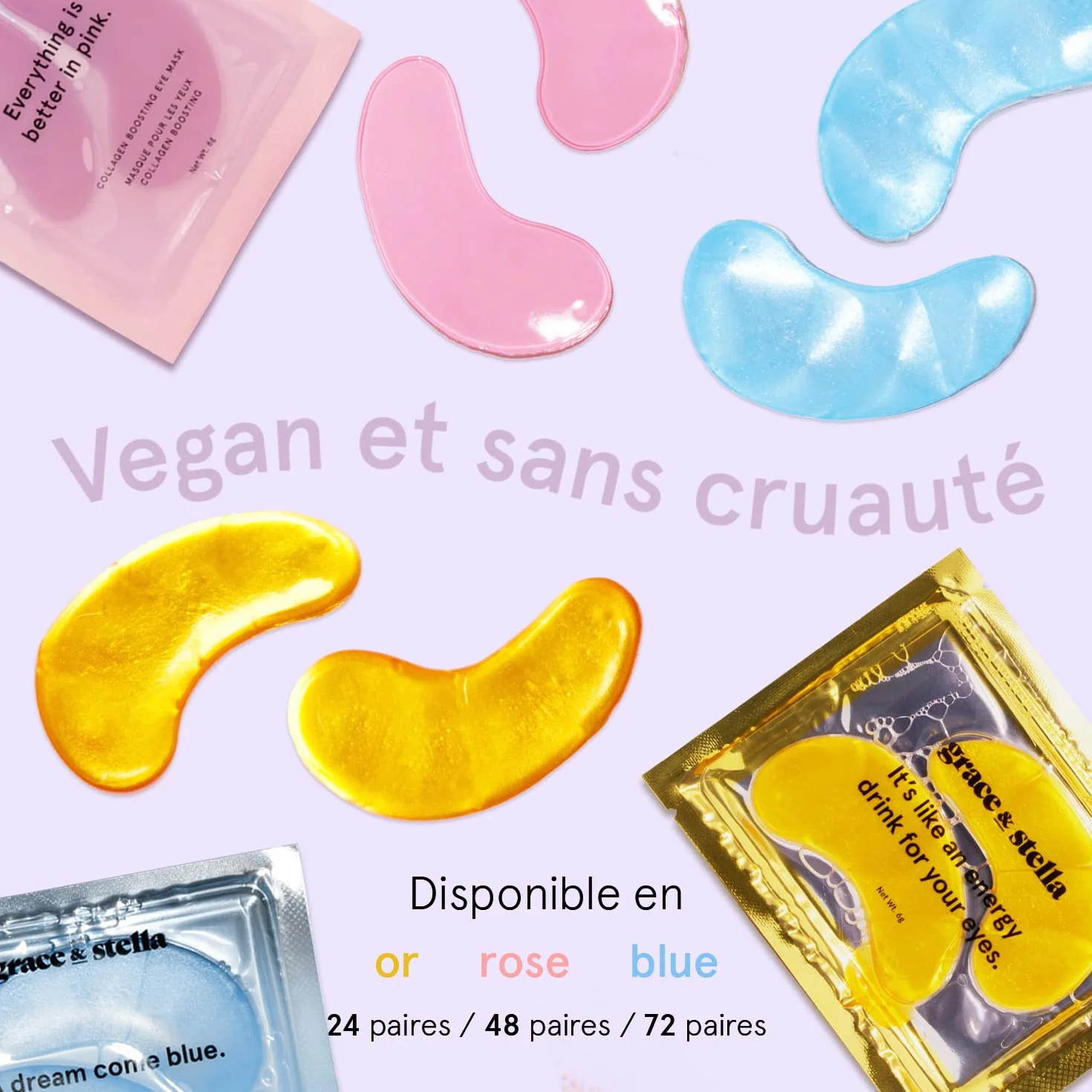 Grace & Stella Masque Yeux Primé Patch Yeux Anti Cernes en Gel 6 Paires Bleu