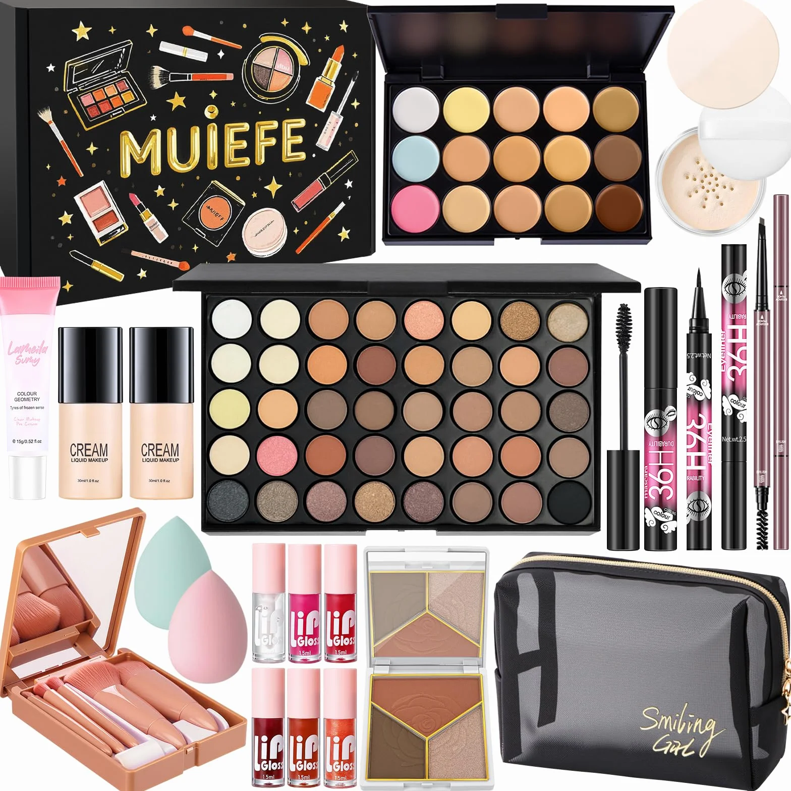 Coffret Maquillage avec Palette Yeux Correcteurs Fond de Teint Mascara