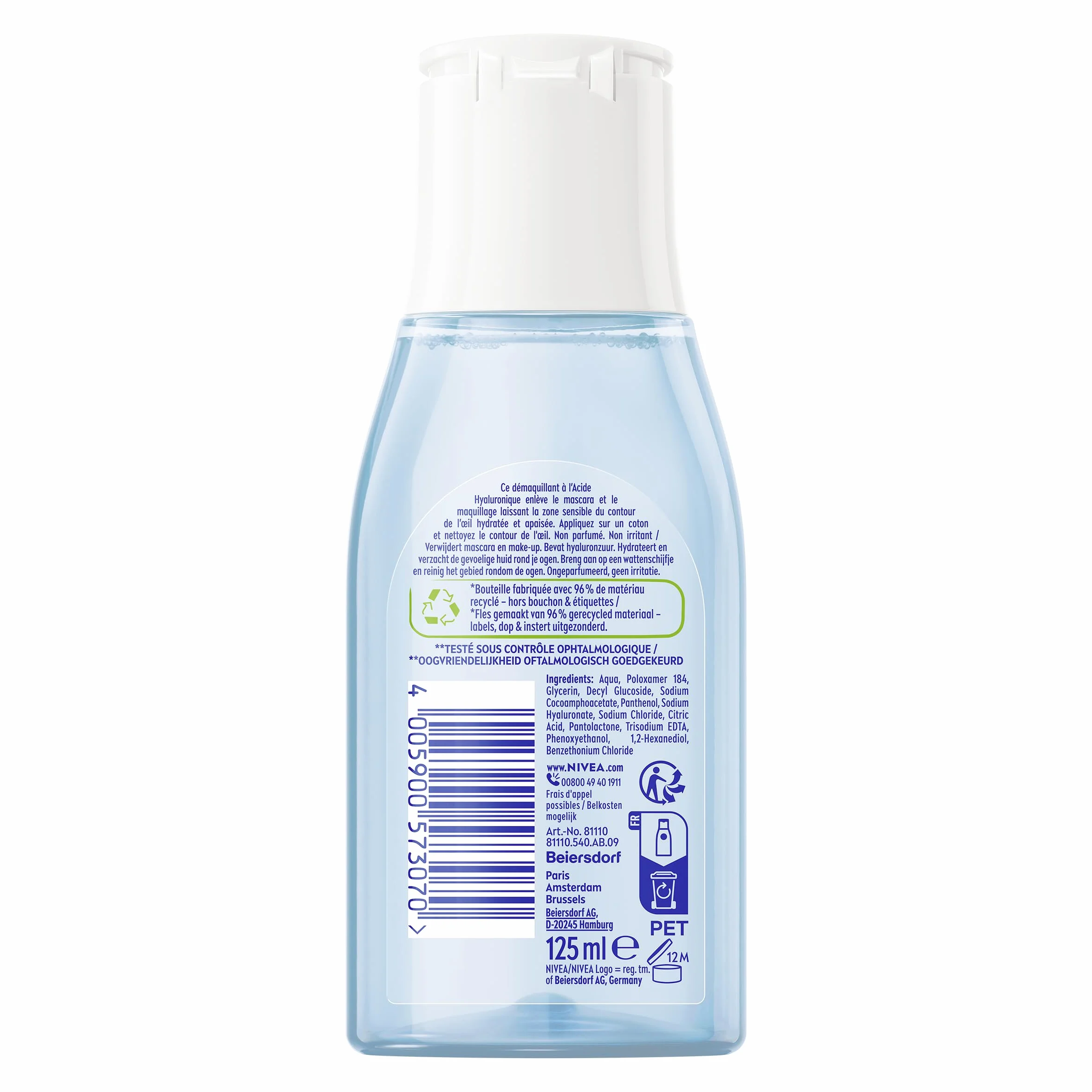 NIVEA Démaquillant Yeux Doux 125 ml Hydratant Vegan Peaux Sensibles
