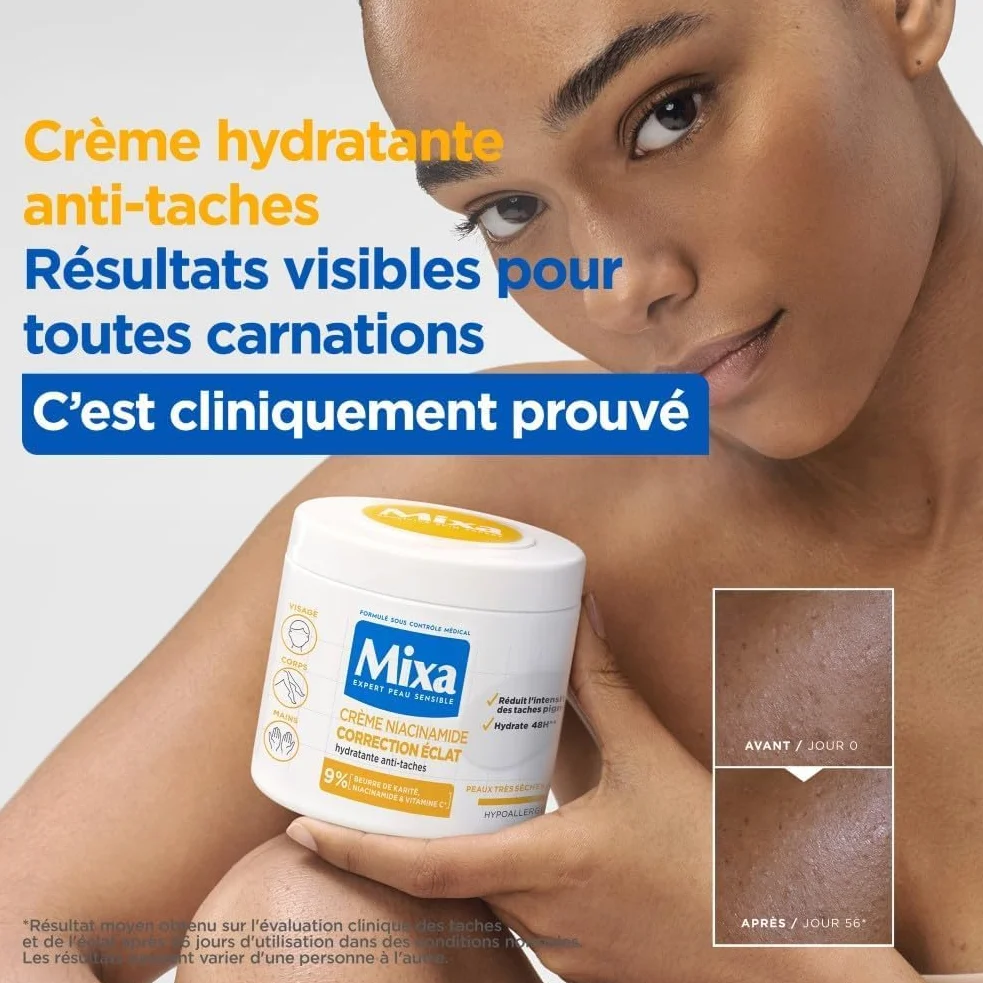 Mixa Crème Niacinamide Correction Éclat Hydratante Anti-Taches Beurre de Karité Vitamine C 400ml