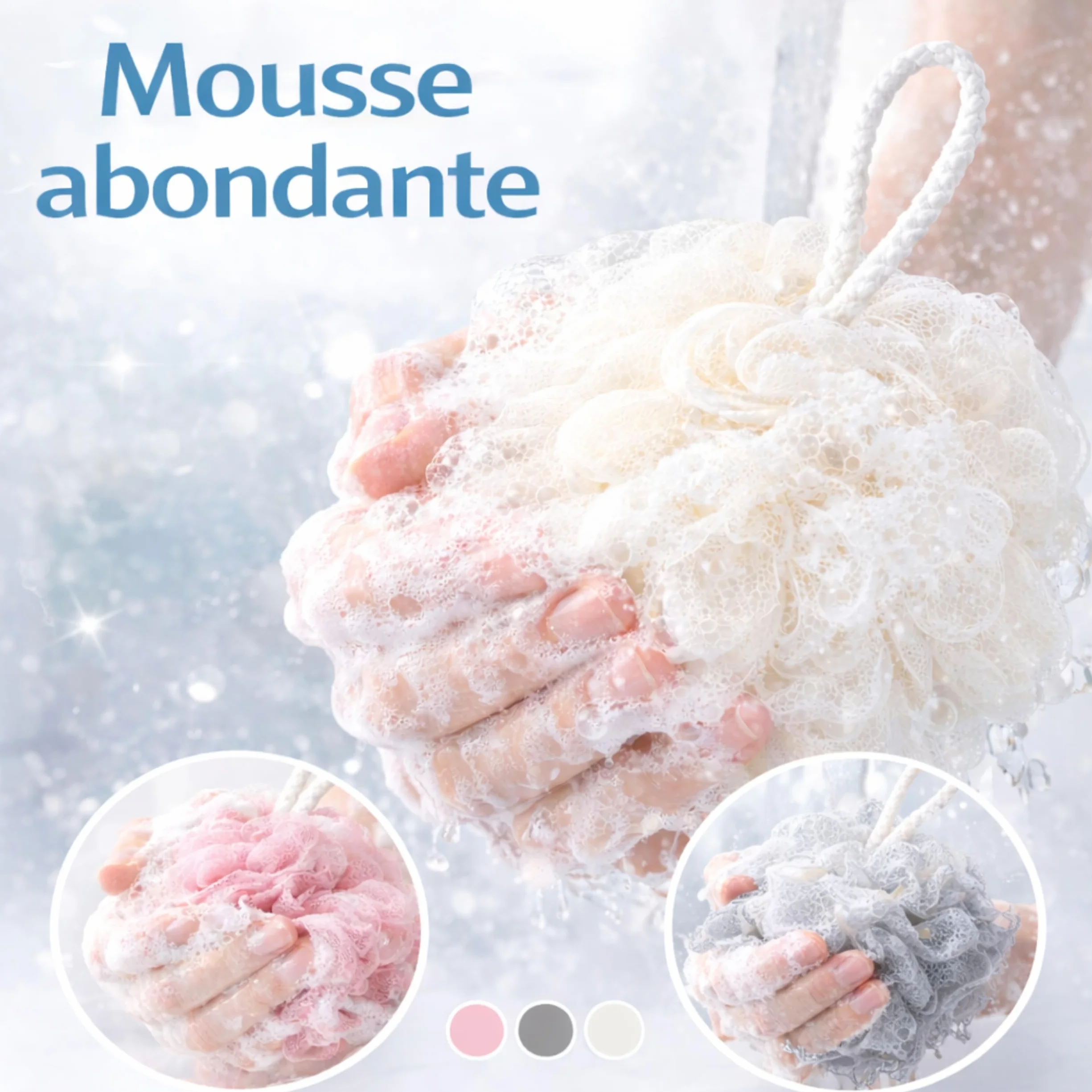 PARENCE Lot de 3 Fleurs de Douche Éponge de Bain Filet Exfoliant Ø 10 cm
