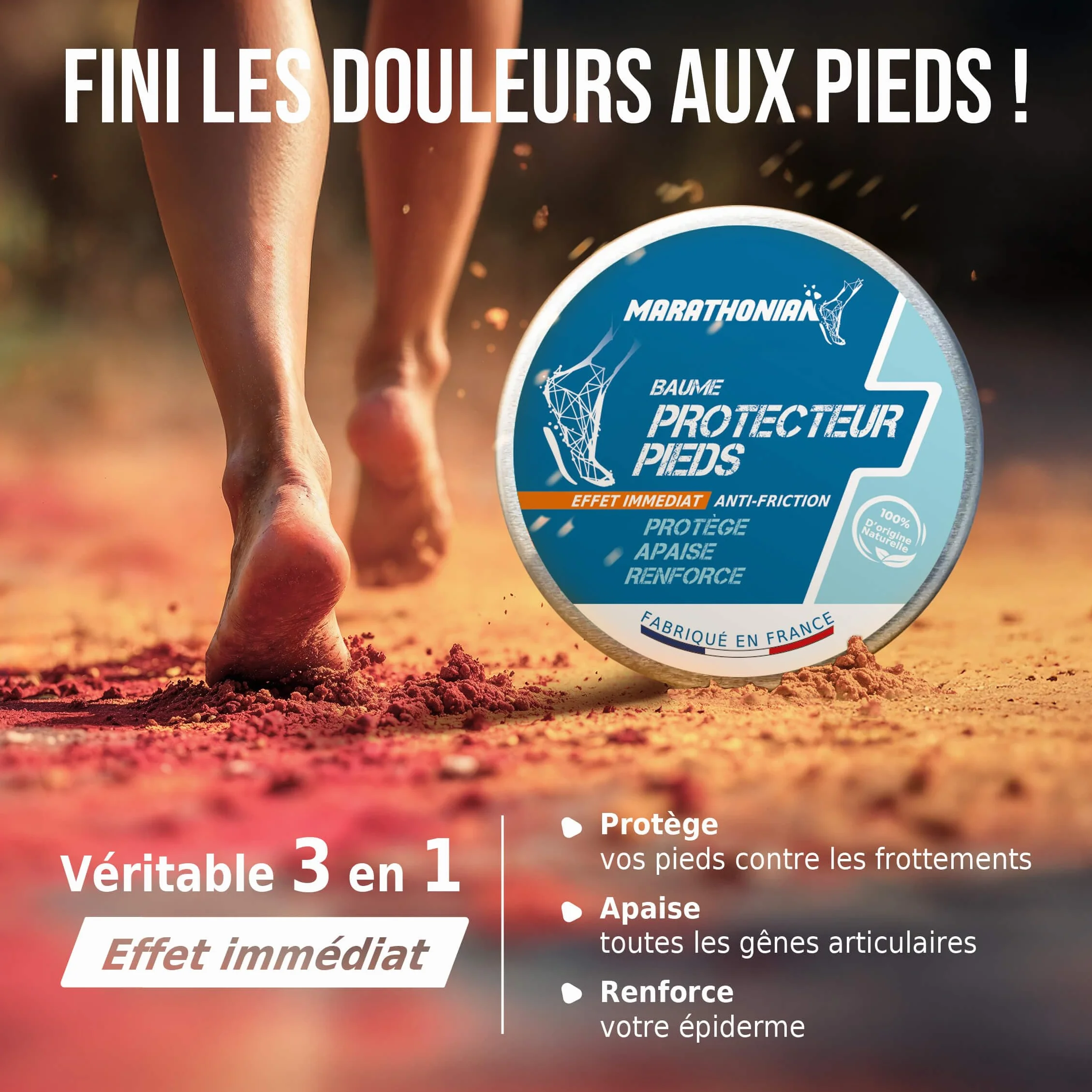 Baume Protecteur Pieds 3 en 1 Anti-frottement 100% Naturel Fabriqué en France