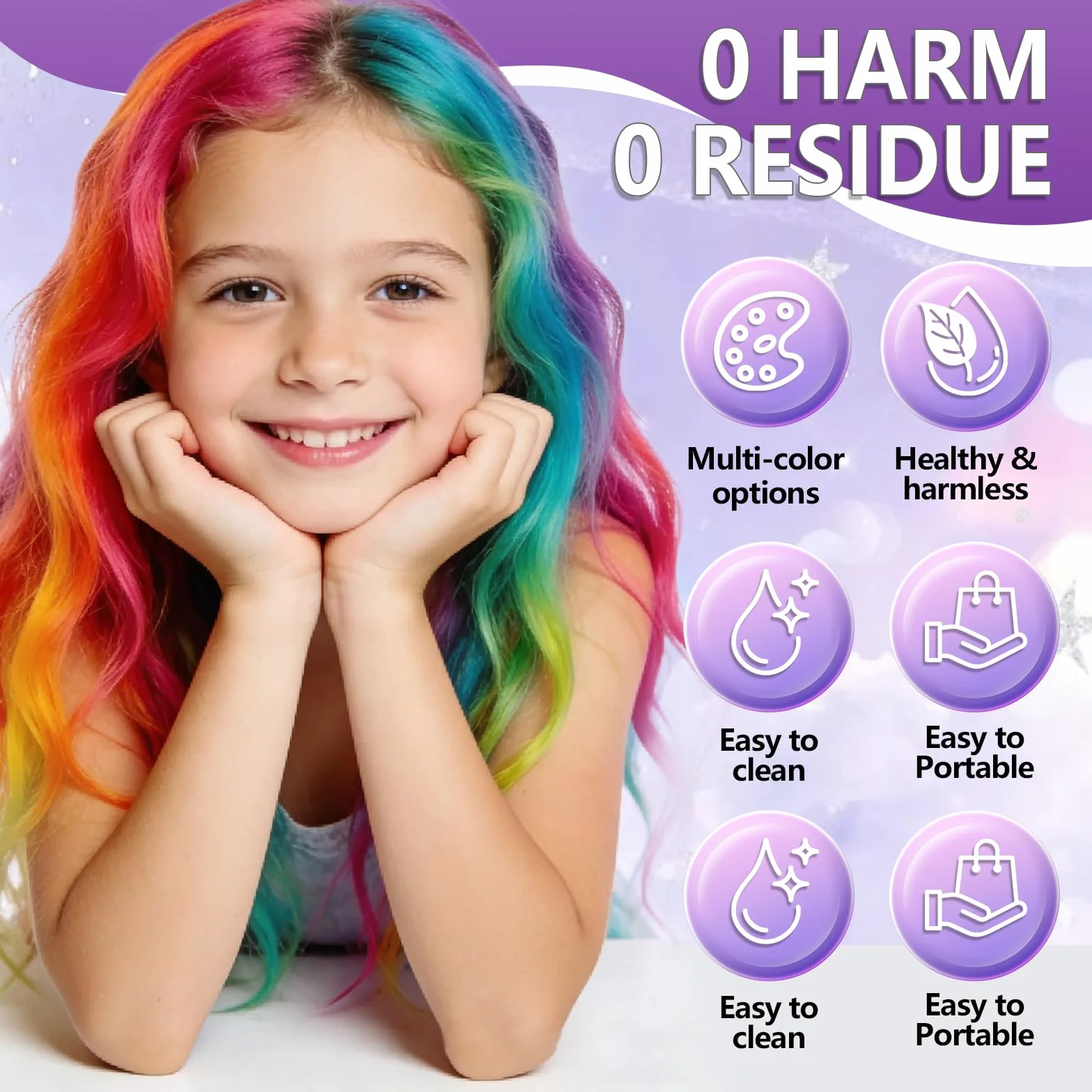Craie Cheveux Couleur Temporaire 10 Couleurs, Colorant Lavable Facile à Appliquer