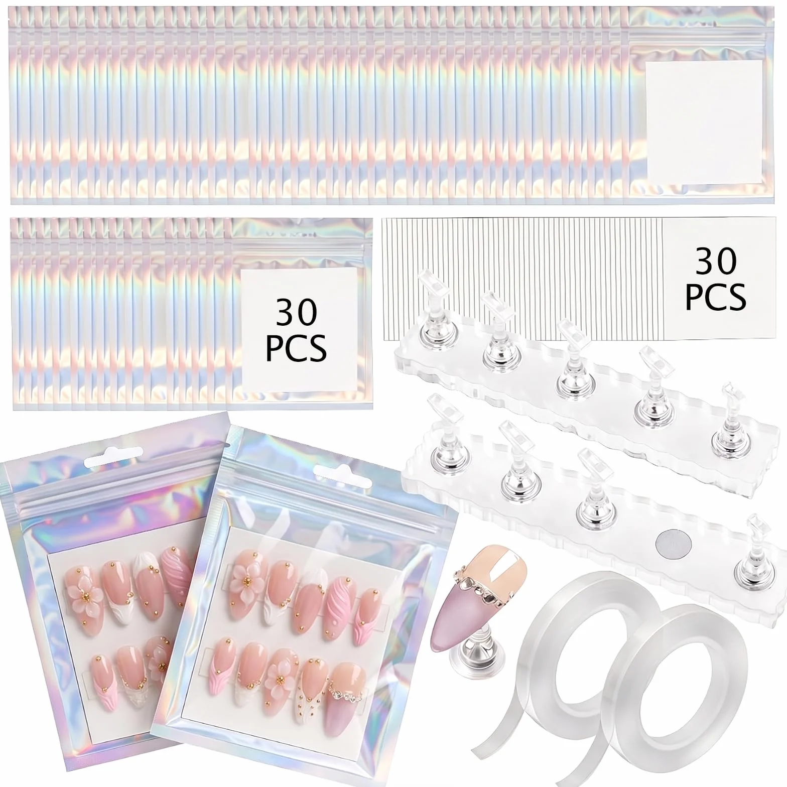 Sacs pour Ongles à Coller, Boîte de Rangement pour Faux Ongles avec Support