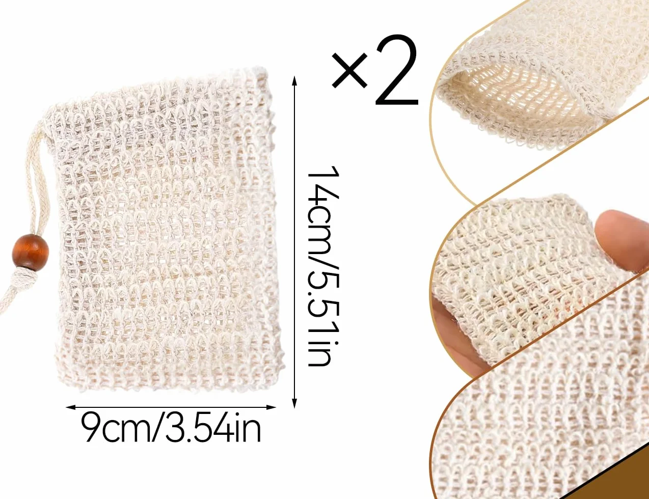 Sachets Moussants en Ramie avec Cordon - Savon Solide - Exfoliation Douche Massage - Usage Domestique Voyage