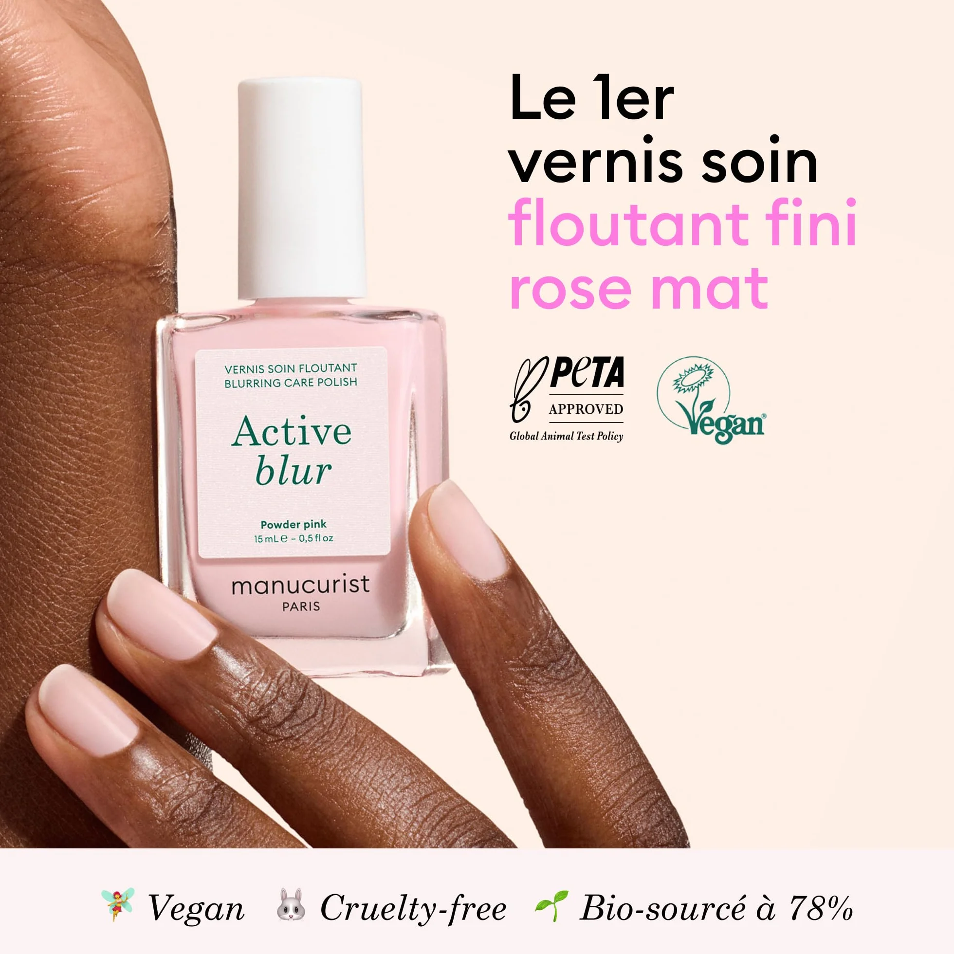 Manucurist Vernis à Ongles Soin Floutant Active Blur Rose Poudré Mat Bio-Sourcé Durcisseur Ongle Perfecteur Effet Mat Velouté Fortifiant Lissant