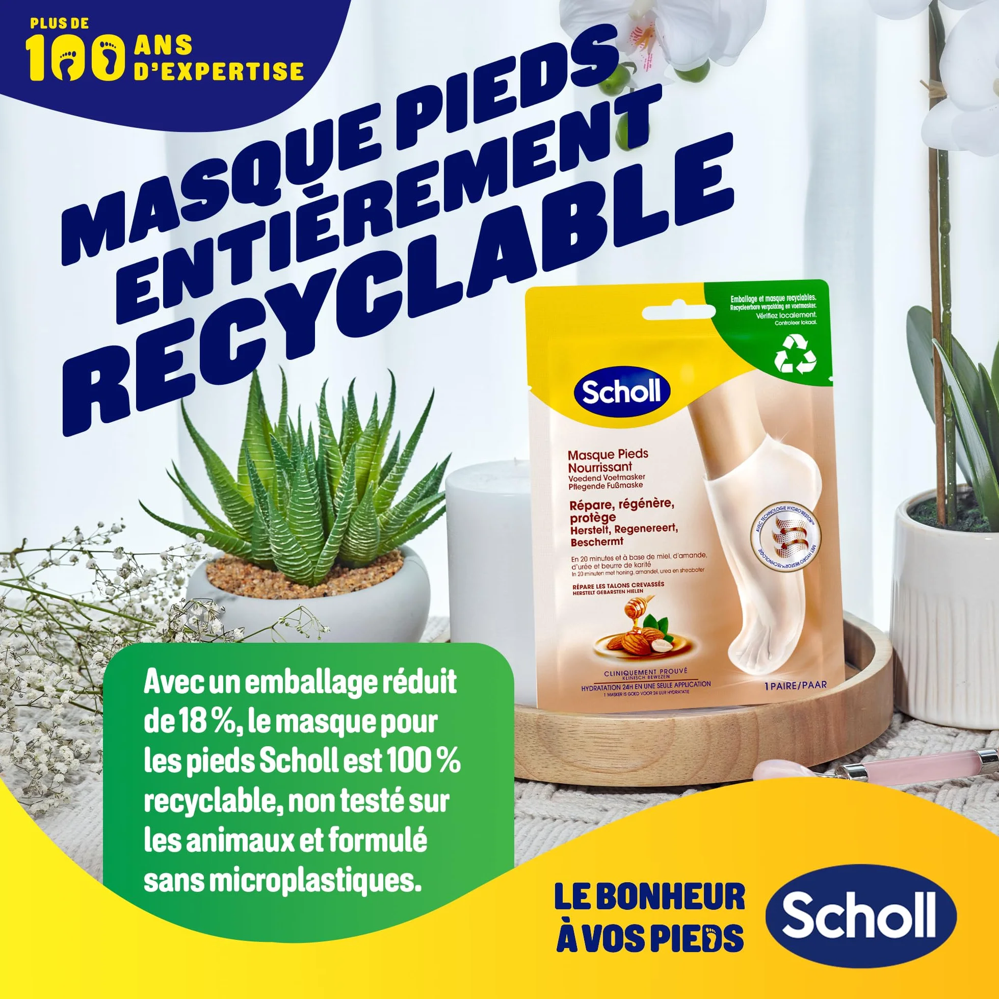 Dr. Scholl's Masque Pieds à l'Amande et au Miel pour peaux sèches - Chaussettes de soin hydratantes 1 paire