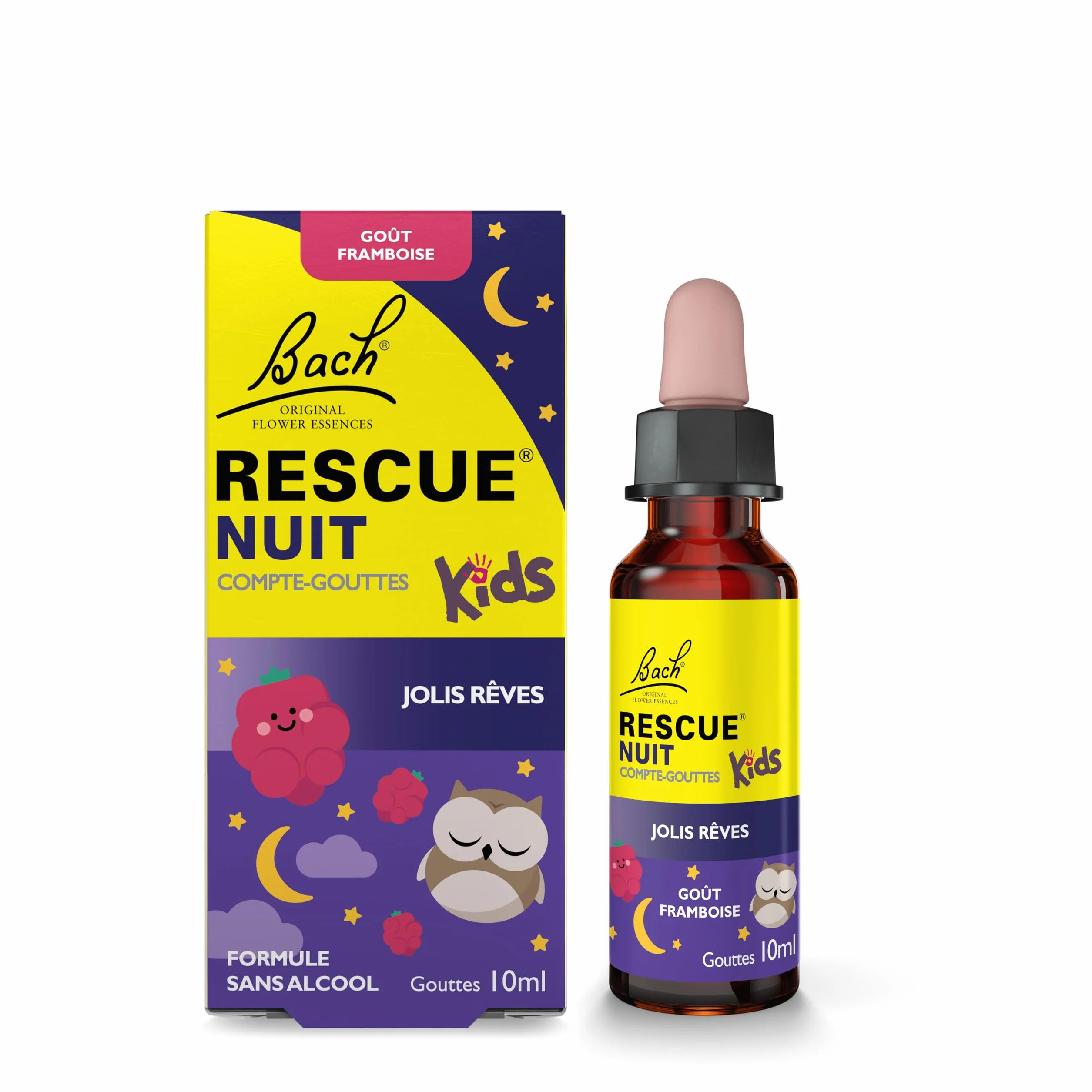 RESCUE NUIT KIDS Jolis Rêves Apaisement Relaxation Formule Sans Alcool Goût Framboise Dès 3 Ans Compte-gouttes 10 ml