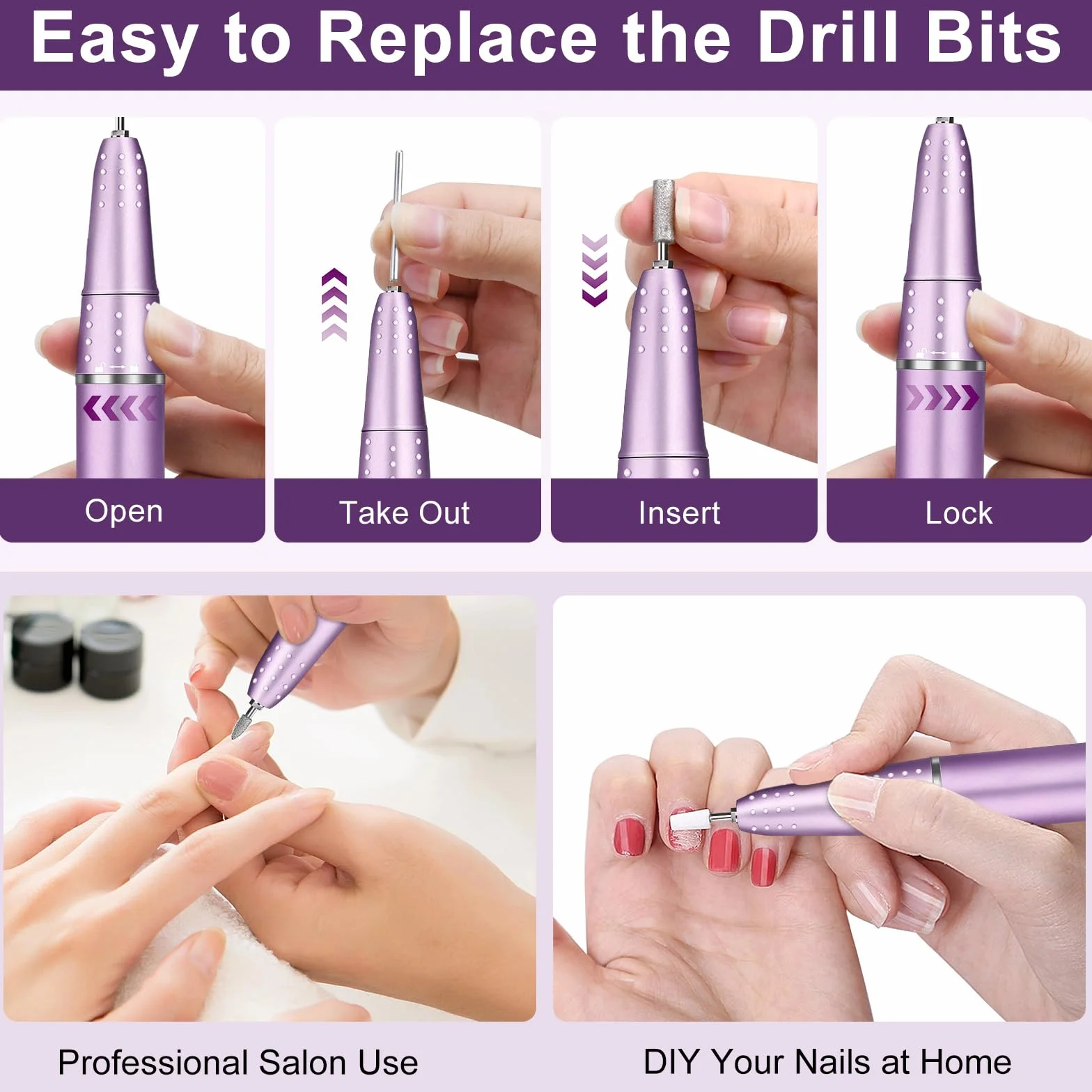45000RPM Ponceuse à Ongles Professionnelle, Urbuti Ponceuse pour Ongles Électrique avec 11 Embouts et Écran LED, Limes à Ongles Portable pour Ongles en Acrylique et Gel, Manucure et Pédicure (Violet)