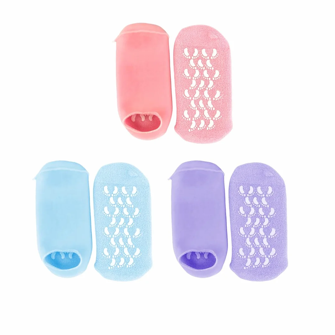 Chaussettes en gel pour talons hydratantes antidérapantes bout ouvert réutilisables rose bleu violet