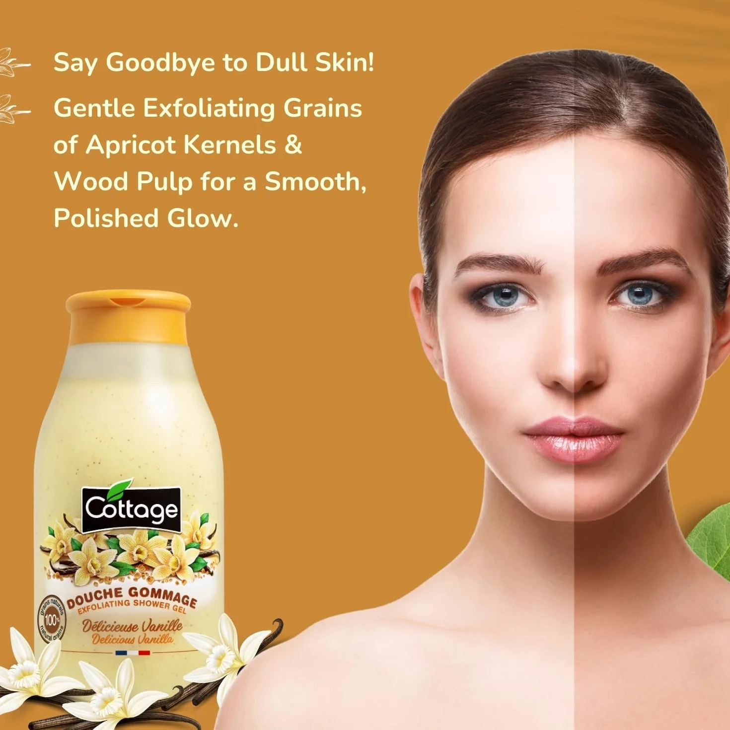 Cottage Douche Gommage Délicieuse Vanille Grains Exfoliants 100% Naturels, 1 Unité
