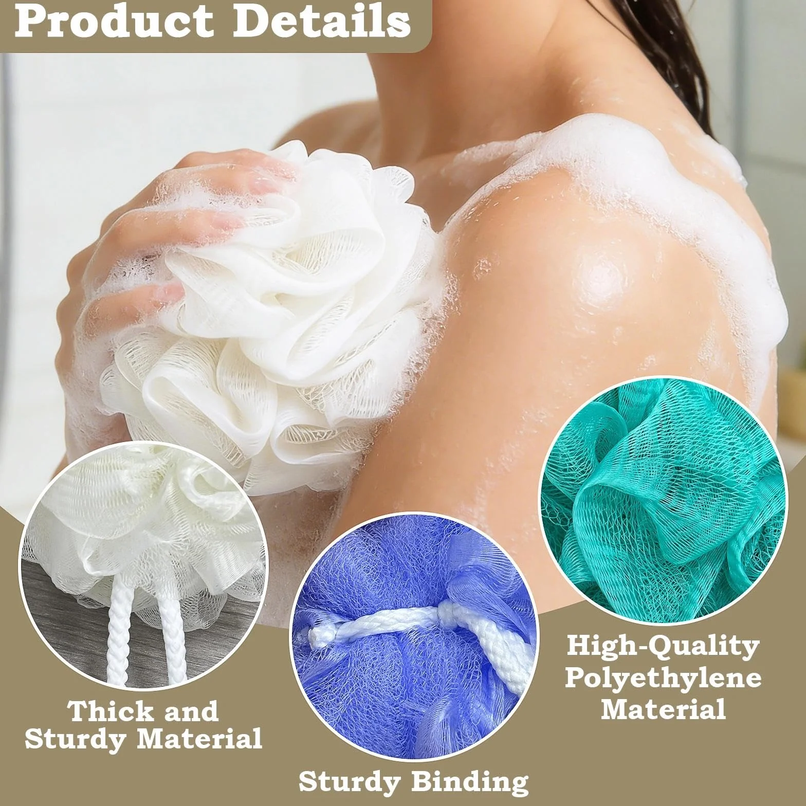 Éponge de Bain Exfoliante 40g Moussante Fleur de Douche Lavable Maille Massage