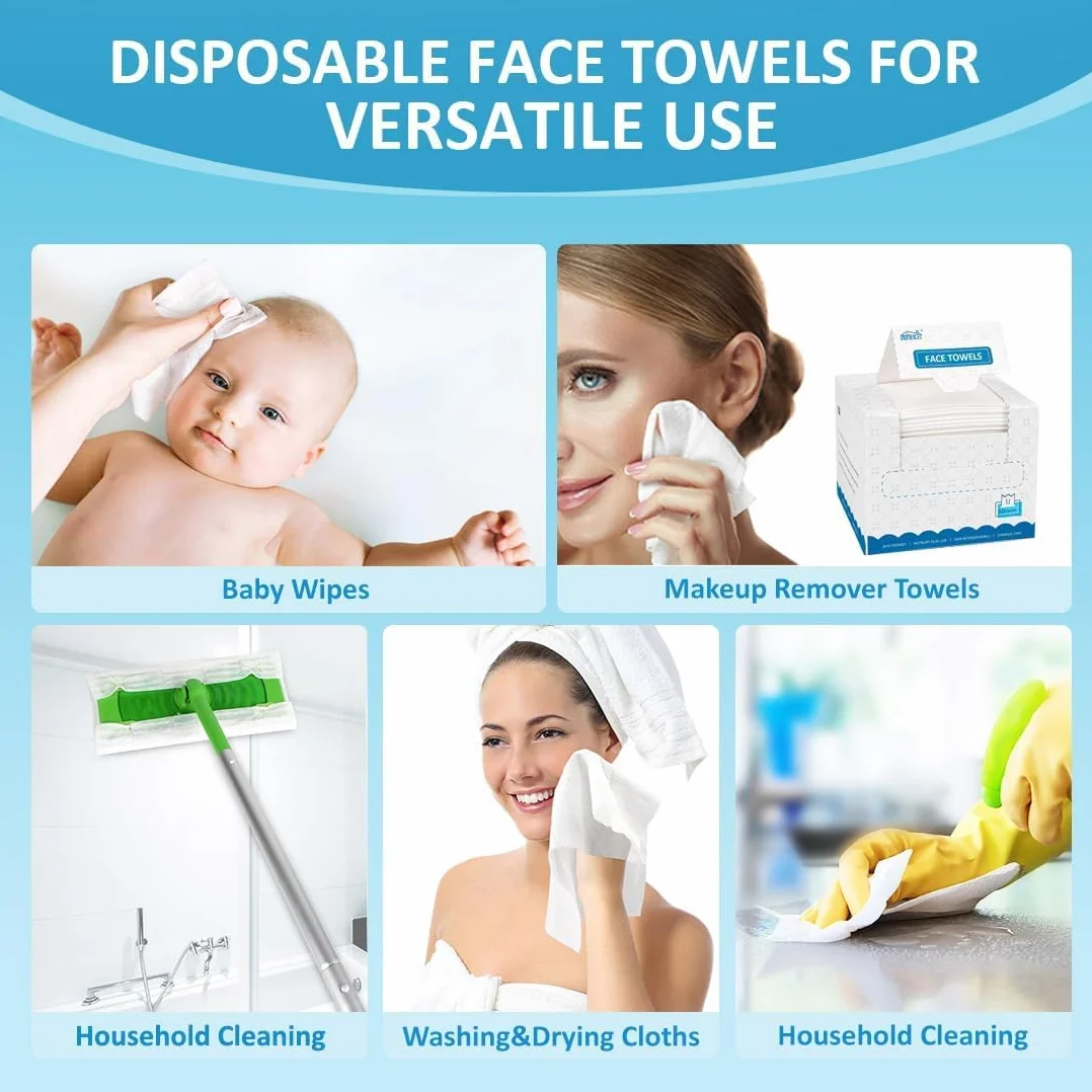HOMEXCEL Serviettes visage jetables 200 pièces démaquillant sec biodégradable pour peaux sensibles