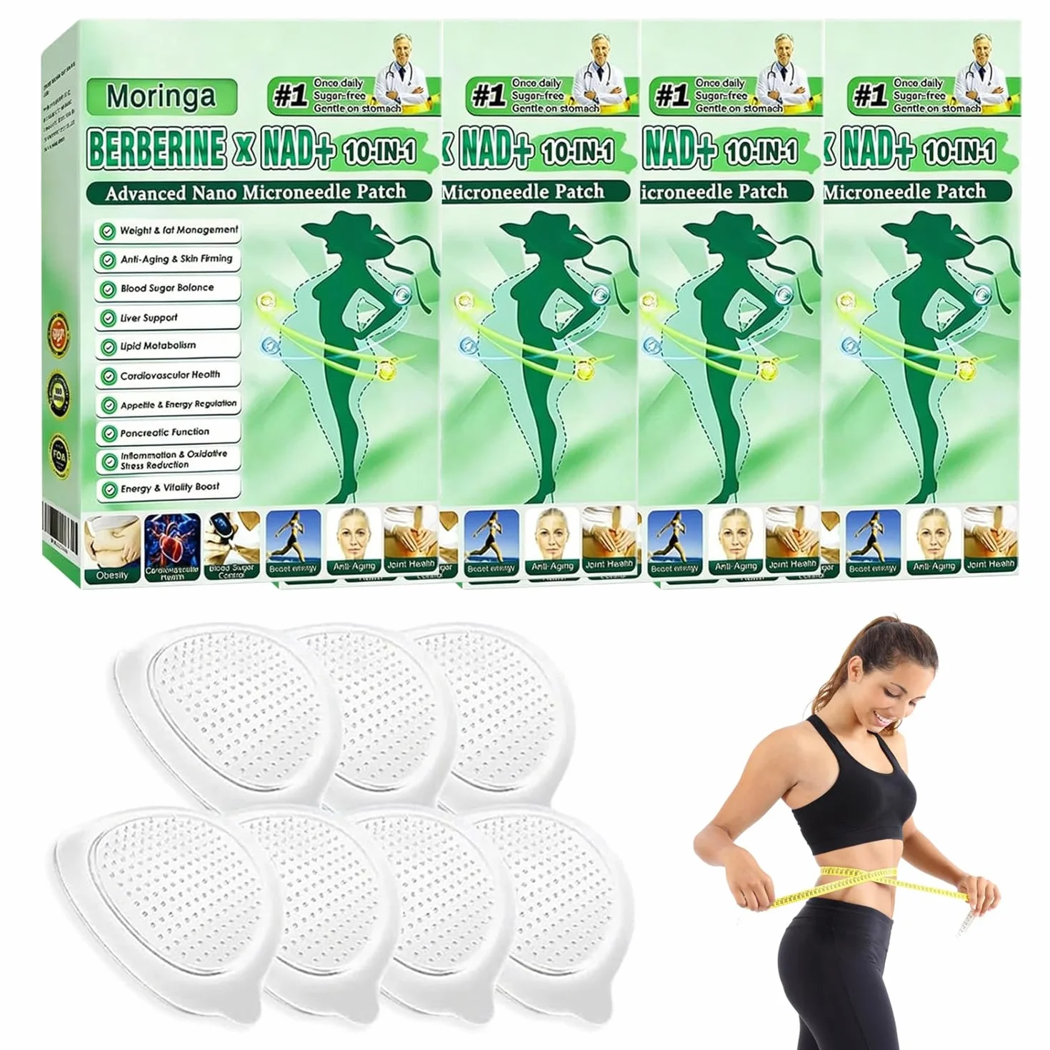 Patch Minceur 10 en 1 Moringa X Berberine Nano Microneedle 28 PCS