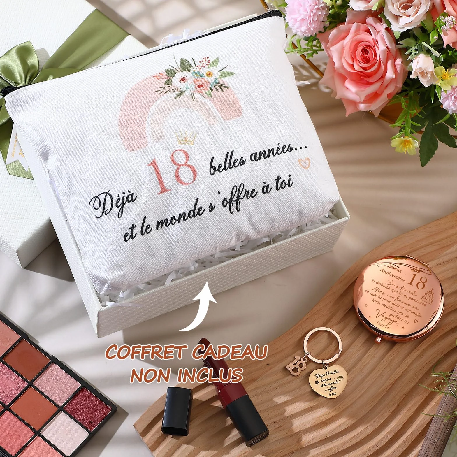 Trousse de Toilette avec Fermeture Éclair et Porte-Clés Cadeau pour 18 Ans Fille