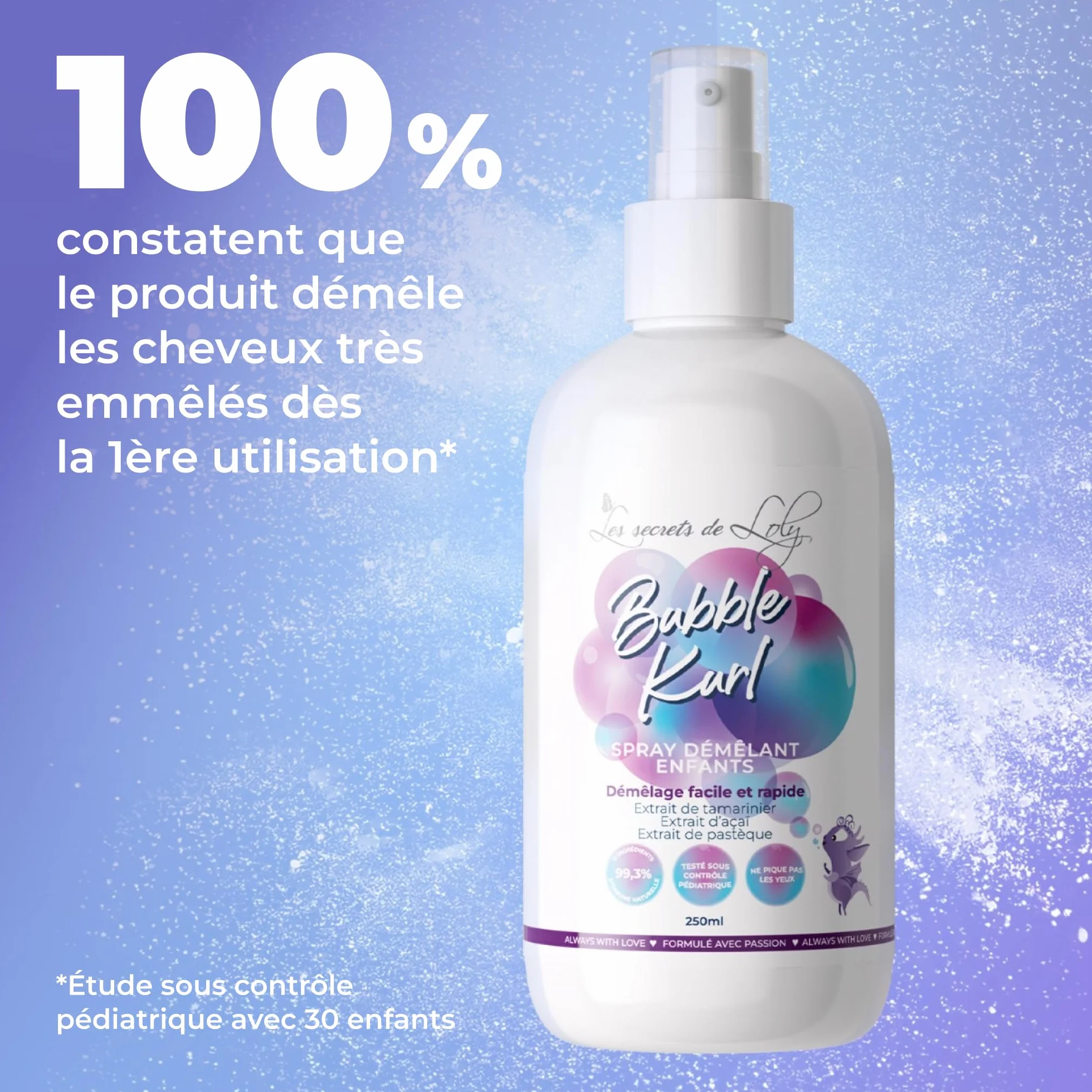 Les Secrets de Loly Bubble Kurl Spray démêlant enfant 250 ml Cheveux bouclés frisés crépus