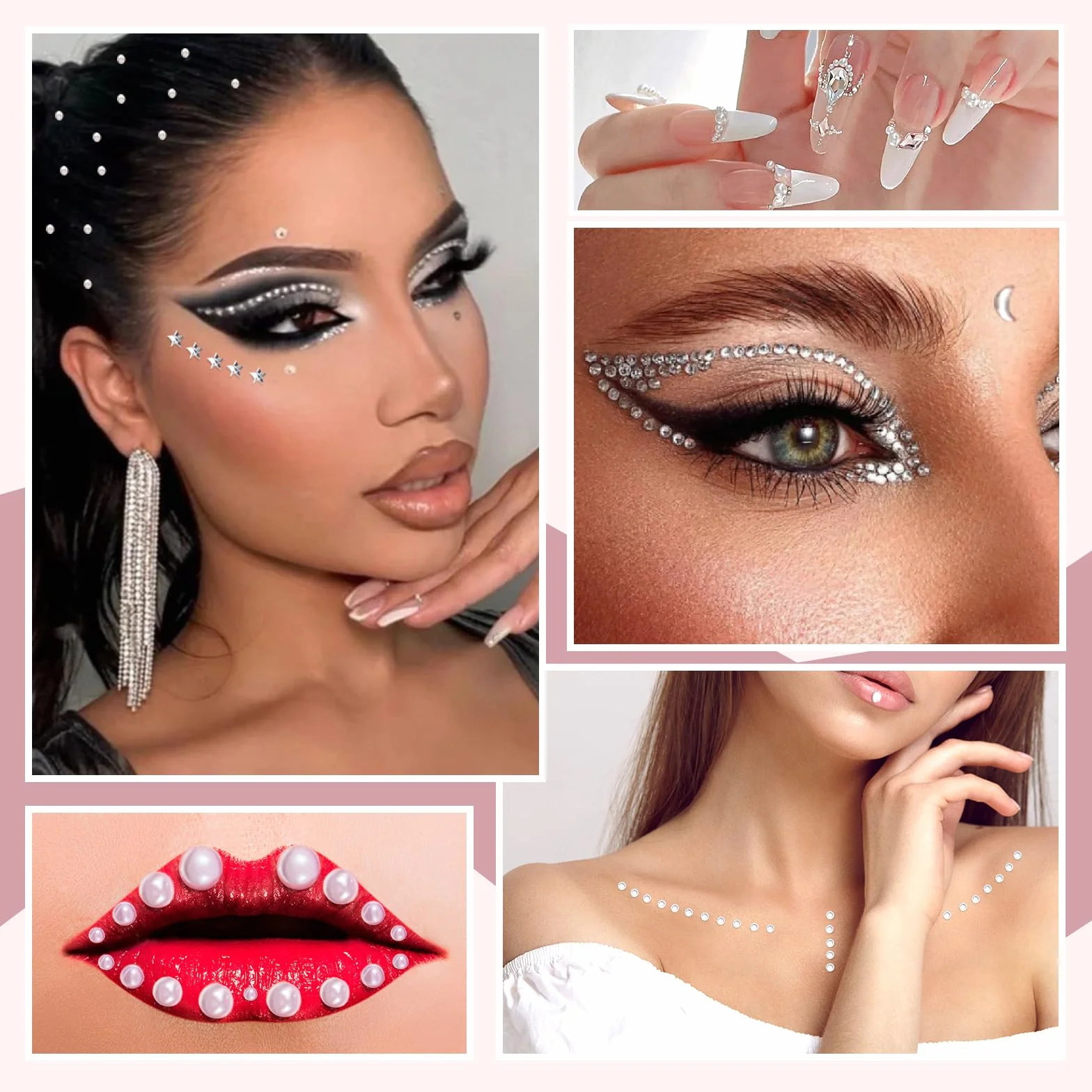 Paillettes visage lot 850 strass argent brillant maquillage corps créatif