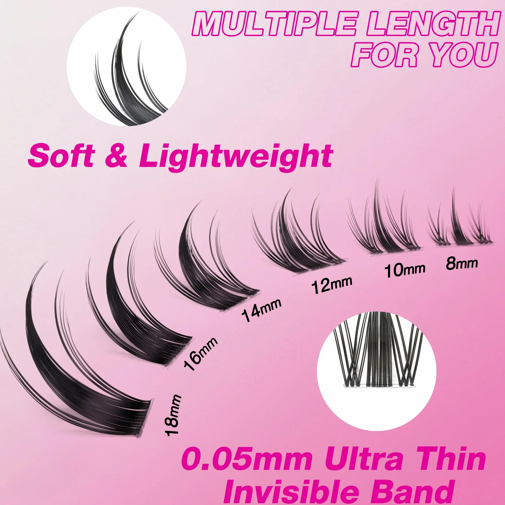VEYESBEAUTY Faux Cils Kit Extension Cils Individuels Volume Russe Cluster Lashes Mixte DIY Manga Kit 8-18mm