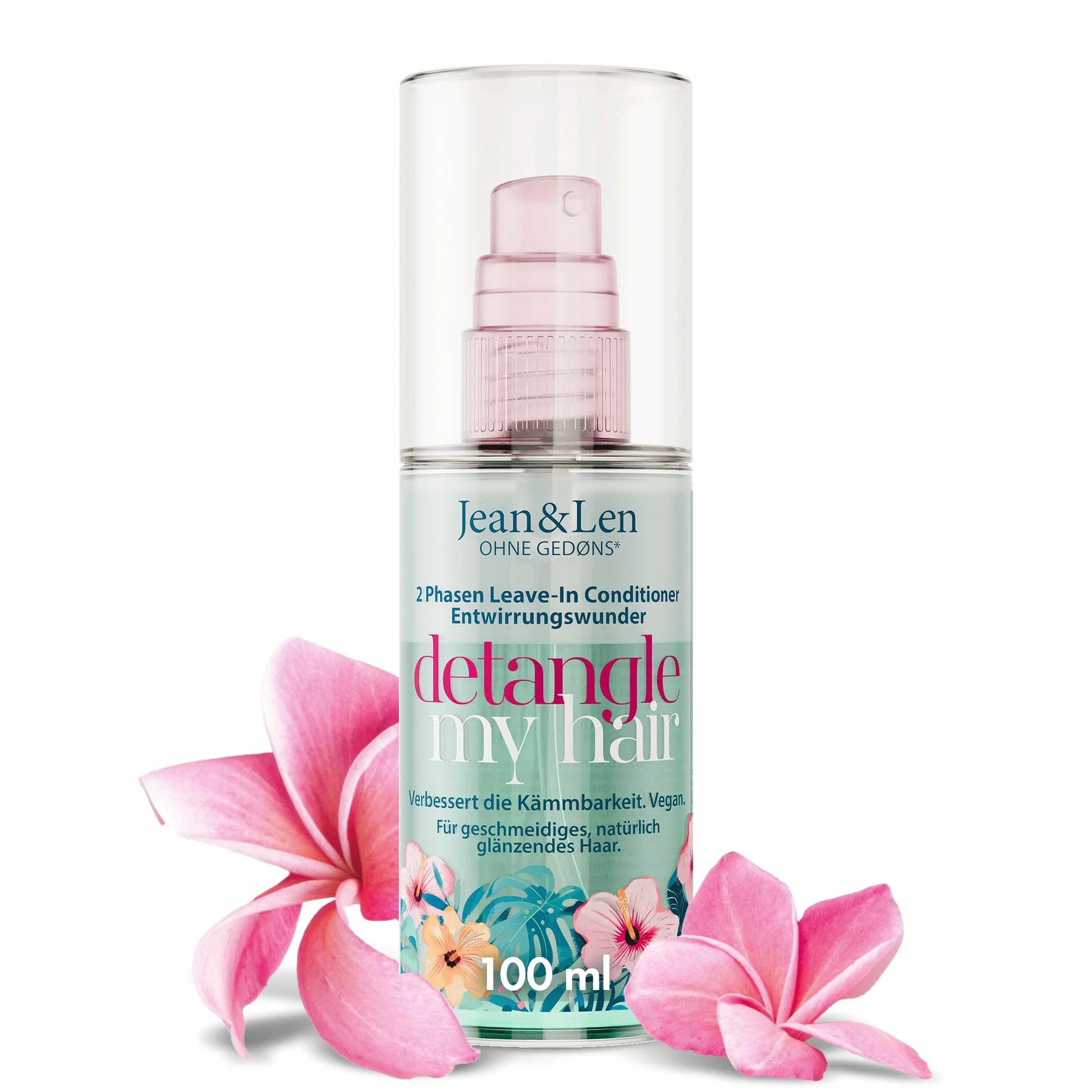 Jean & Len Leave-In Conditioner démêlant biphasé, pour tous types de cheveux, démêle & facilite le coiffage, Detangling Spray, sans silicones & parabènes, végane, 100 ml
