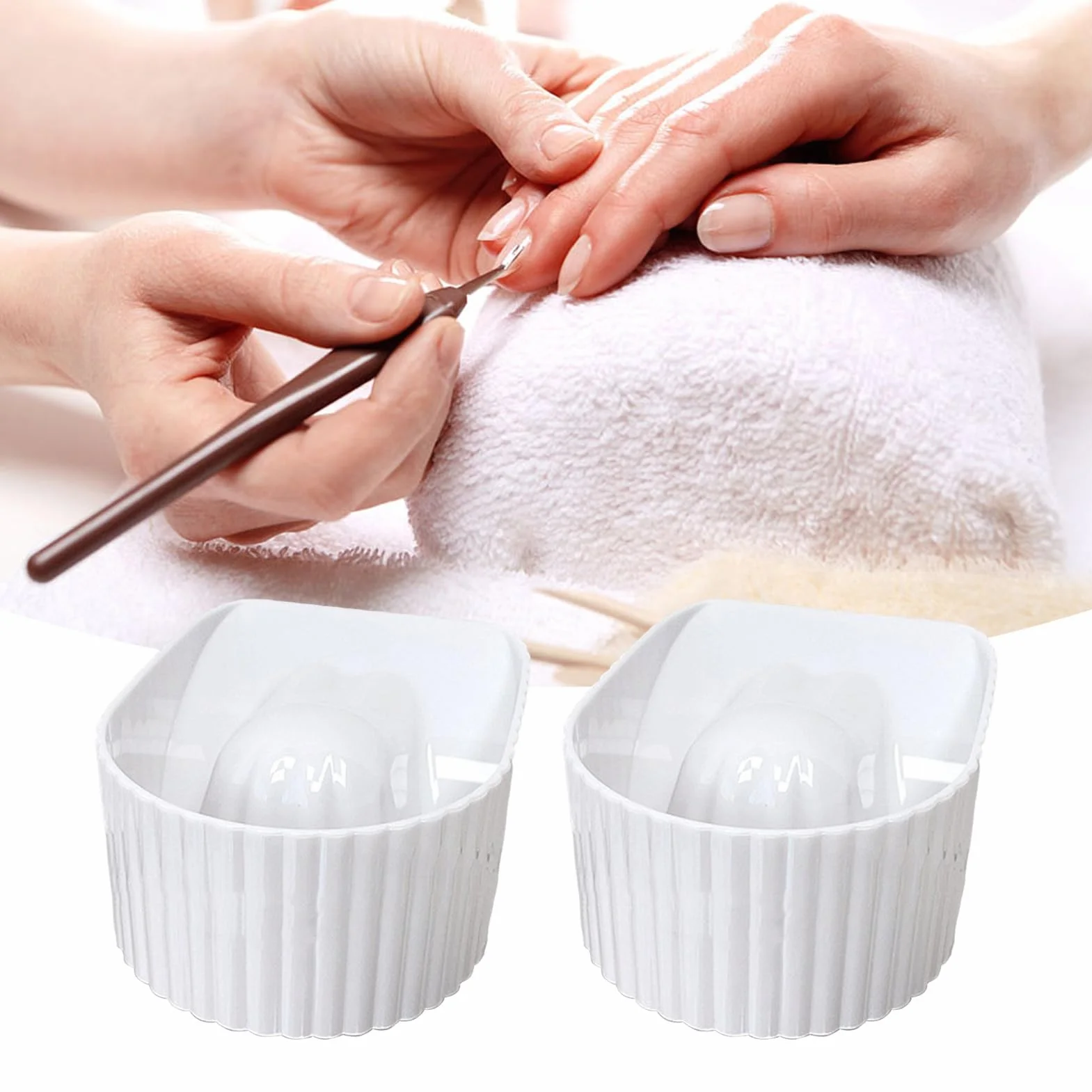 Lot de 2 bols de trempage pour manucure, polissage, lavage, plateau blanc