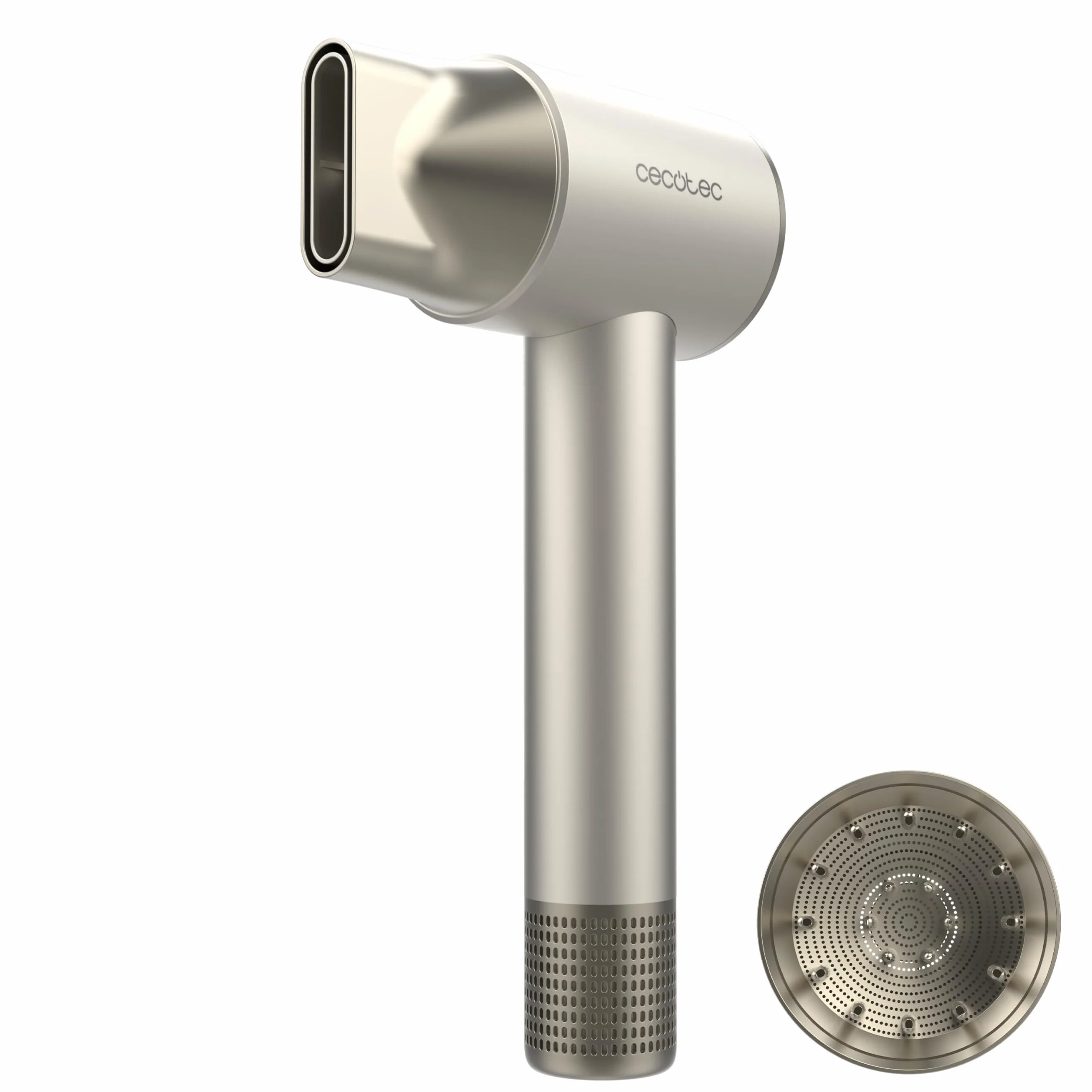 Cecotec Sèche-Cheveux à Ions - DryGlam 2in1 Sensor Champagne. 1400W, 110000rpm, Technologie de Capteur de Température, Moteur Brushless, 2 Vitesses et 3 Températures, Embout Concentrateur et Diffuseur