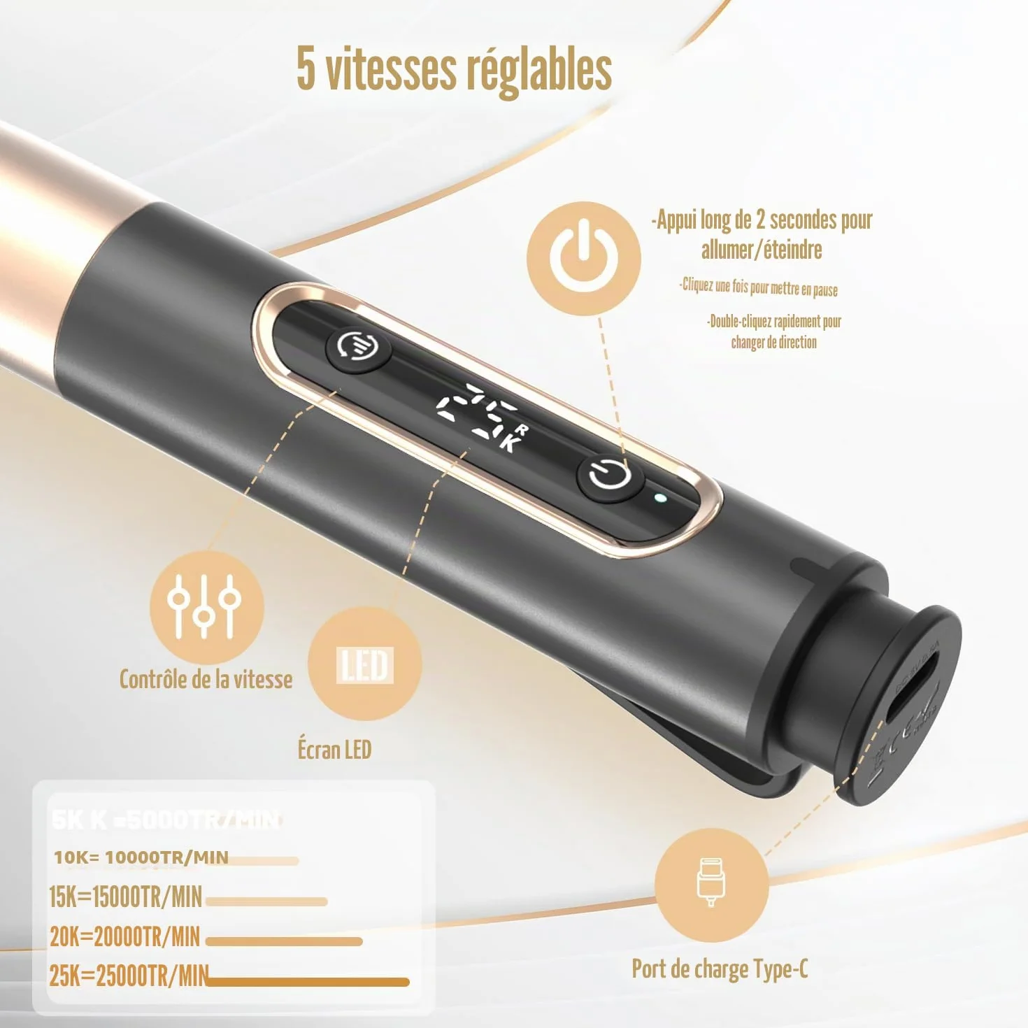 Ponceuse pour Ongles Sans Fil, 12 en 1 Lime a Ongle Electrique Professionnelle 25000 RPM Kit de Manucure Pédicure avec USB Rechargeable, Ponceuse à Ongles pour Gel Acrylique Ongle Noir