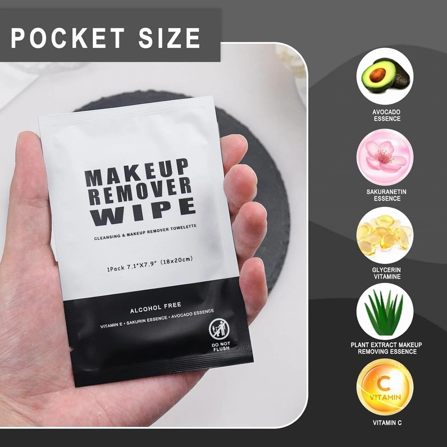 50 lingettes cosmétiques emballées individuellement, lingettes nettoyantes pour le visage, démaquillant, doux et doux