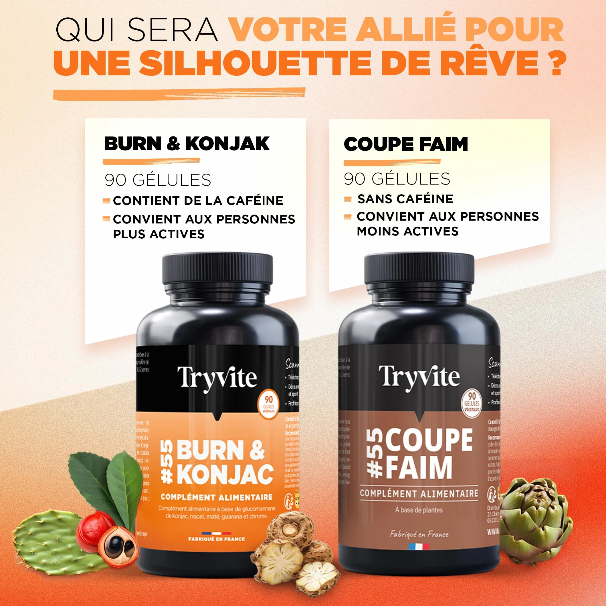 TRYVITE Konjac Formule Silhouette Satiété Gestion des Portions 90 Gélules Végétales Fabriqué en France
